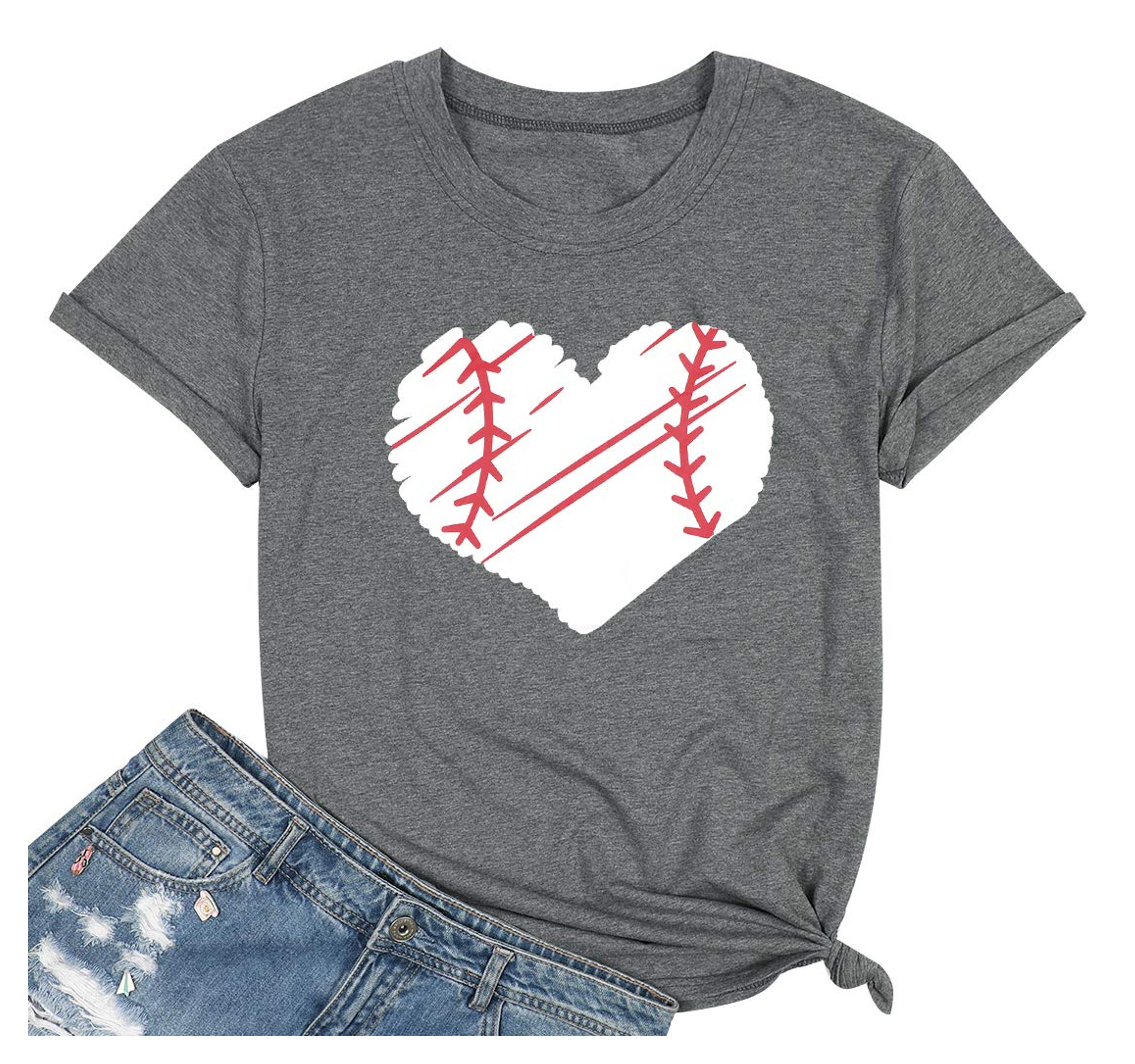 MYHALF Women Baseball Heart T-Shirt Cute Graphic Tee Shirts Casual O-Neck Tee Shirt at Amazon Women’s Clothing store