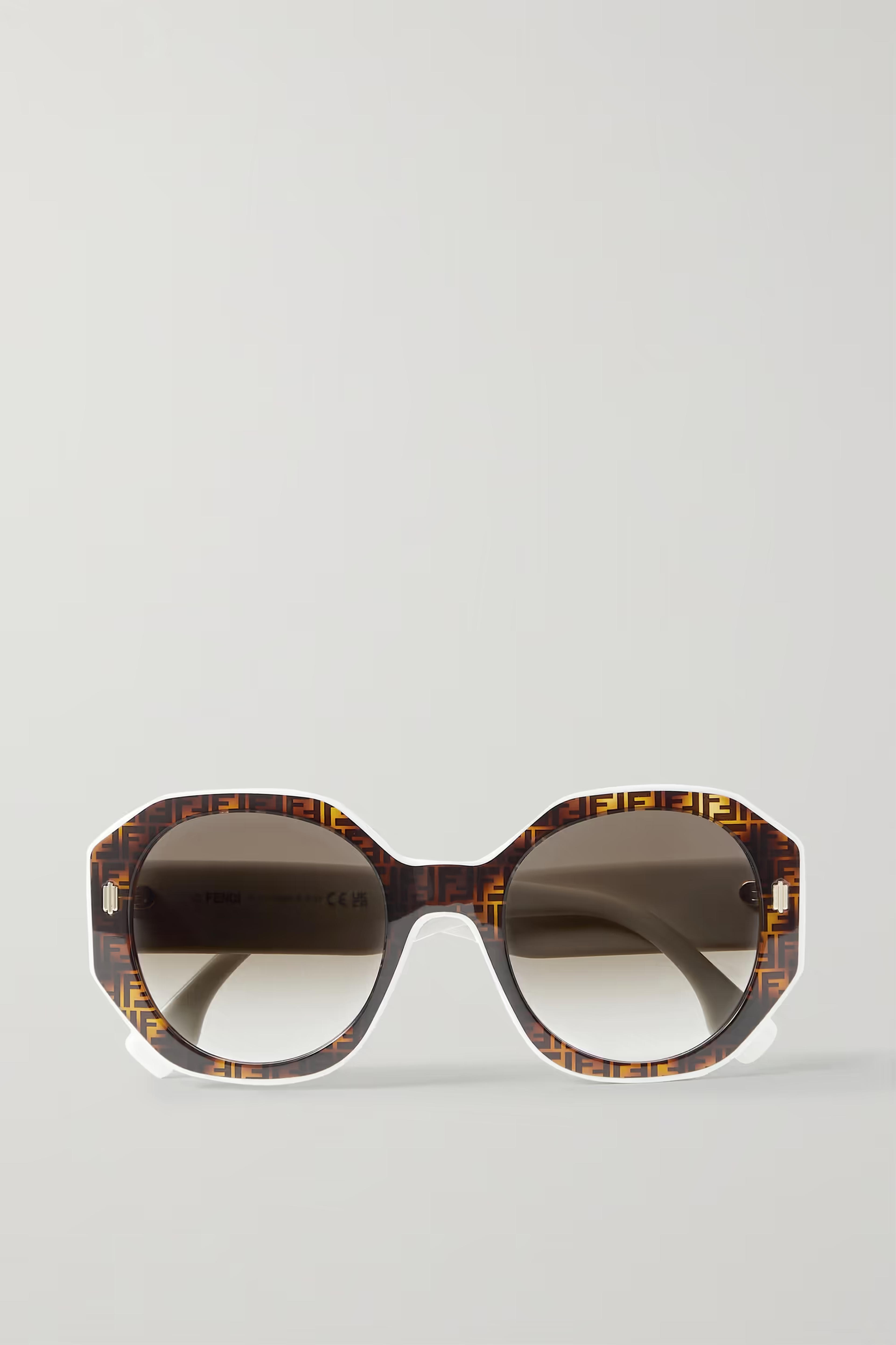 Brown Hexagon-frame printed tortoiseshell acetate sunglasses | FENDI | NET-A-PORTER