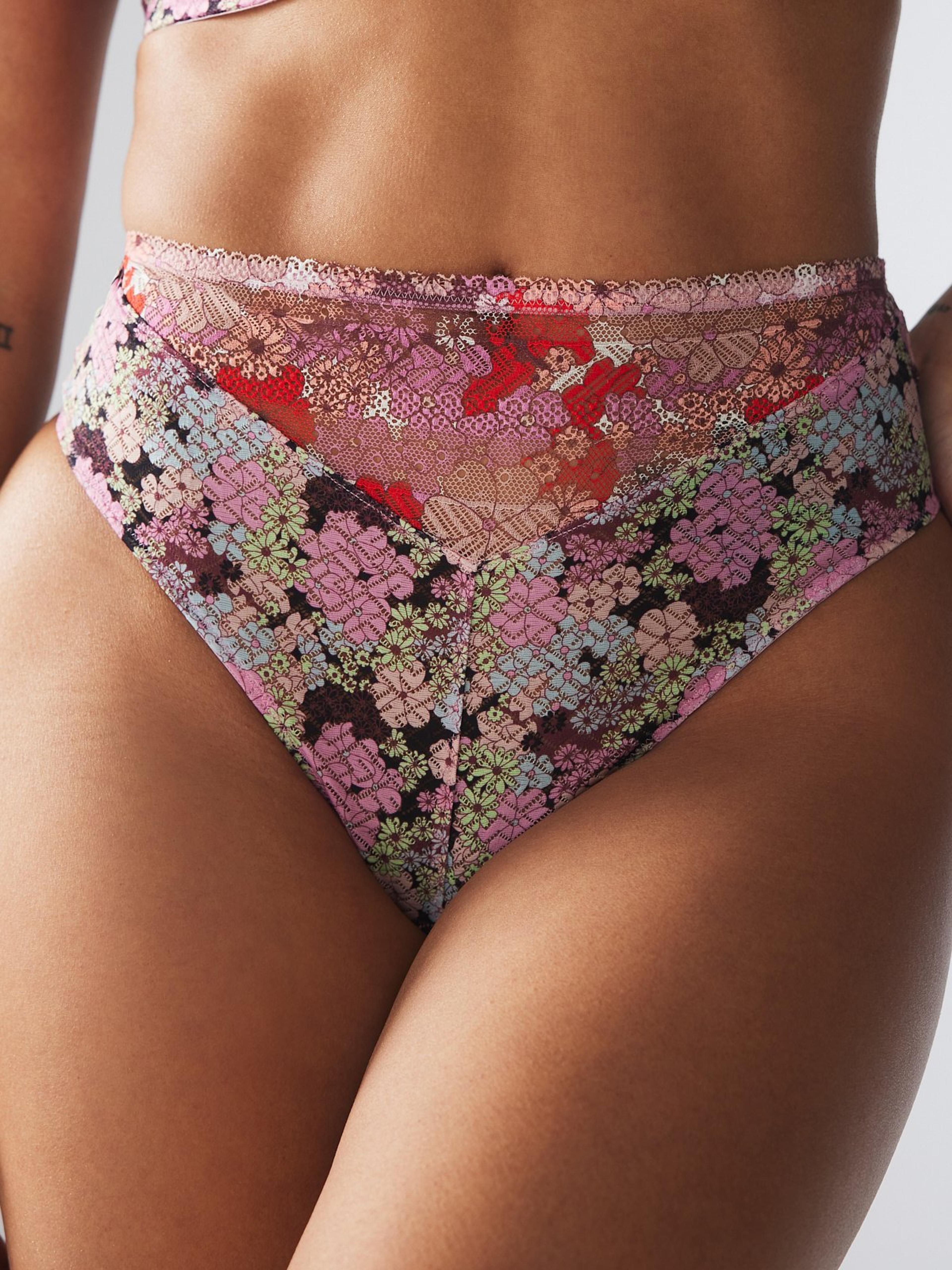 Penthouse Sweet Lace High-Waist Thong Panty in Multi & Pink | SAVAGE X FENTY