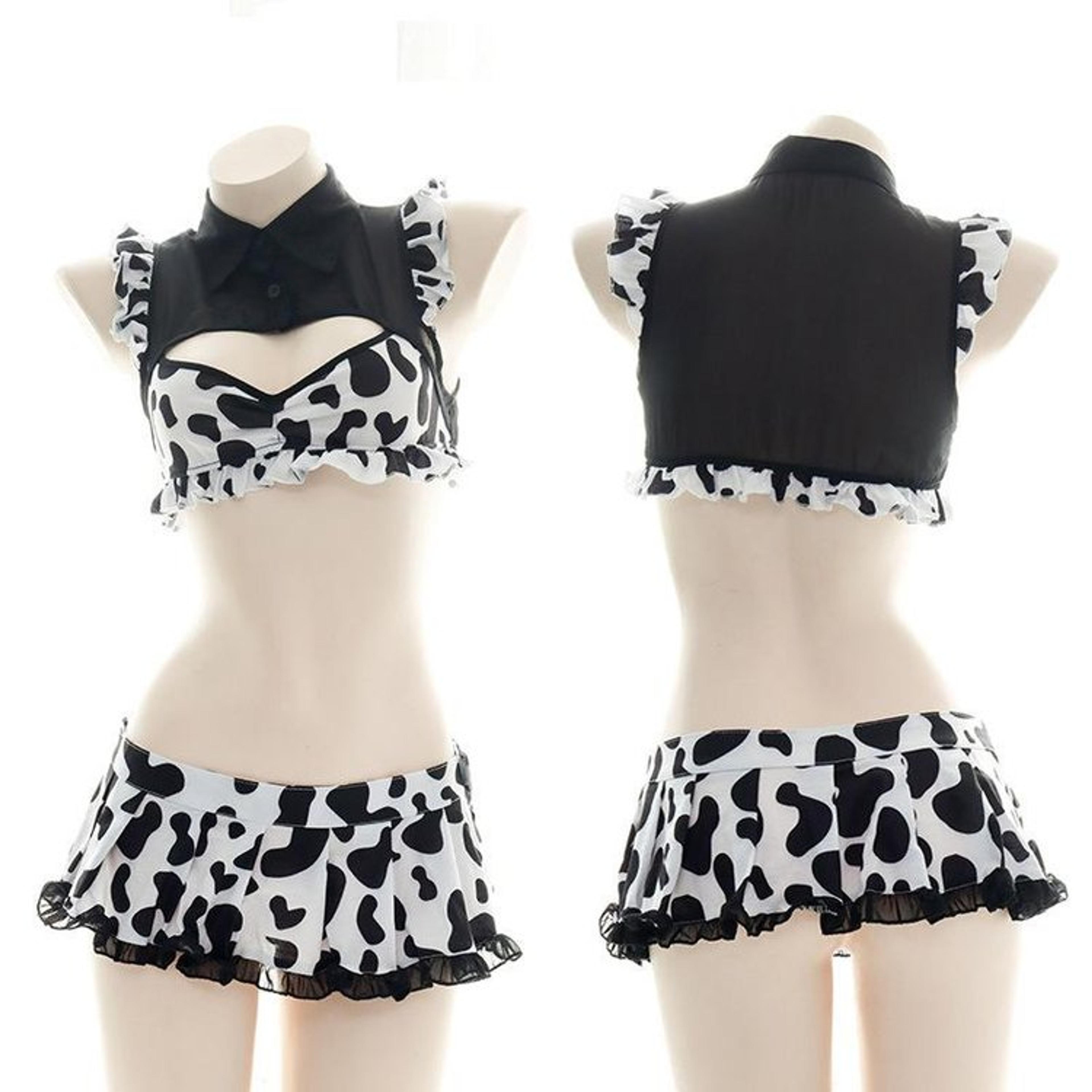 Sweet Maid Cow Print Cutout Lingerie Suit