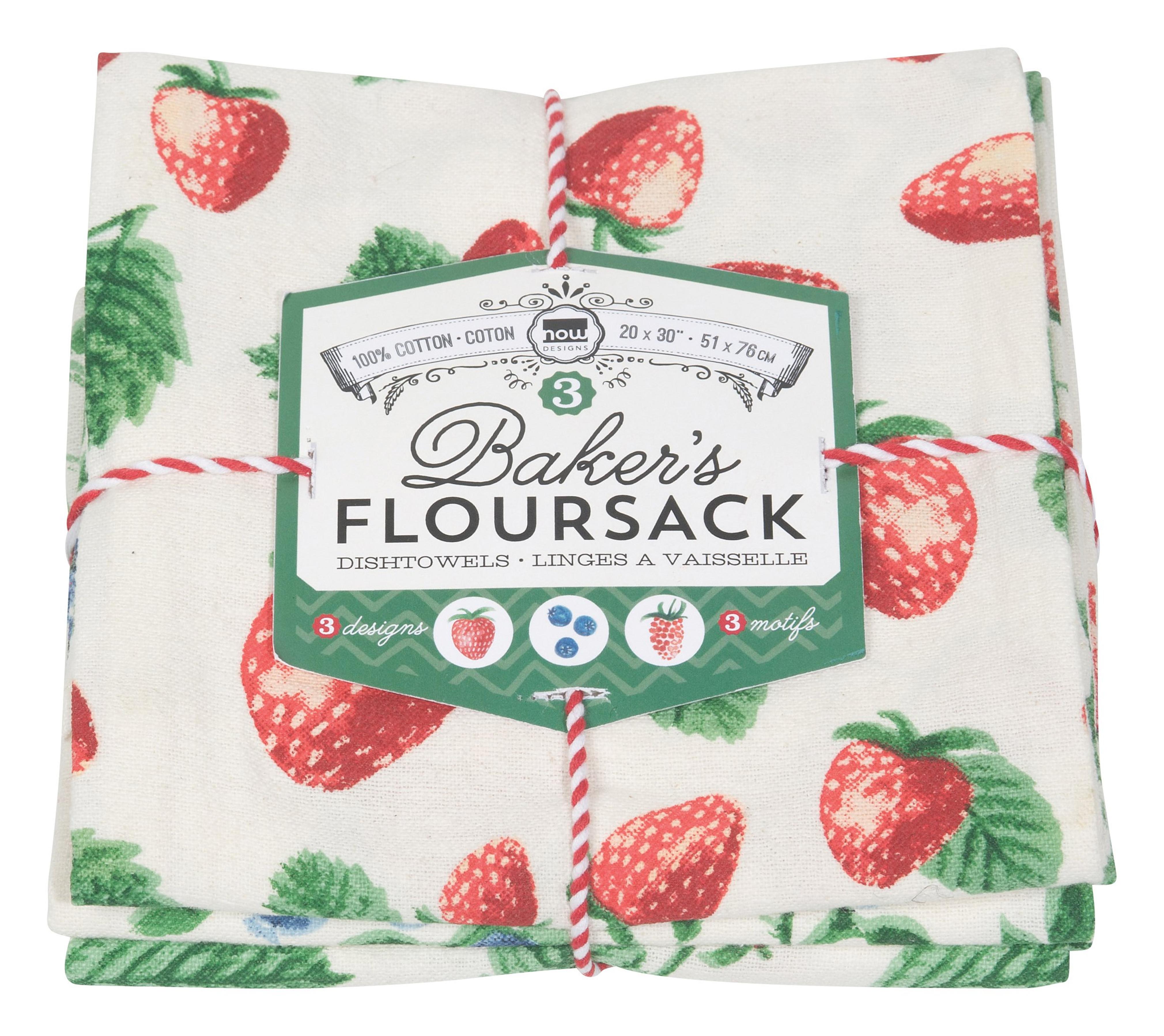 Now Designs Berry Patch Cotton Floursack Kitchen Dish Towels 20 x 30in, Set of 3