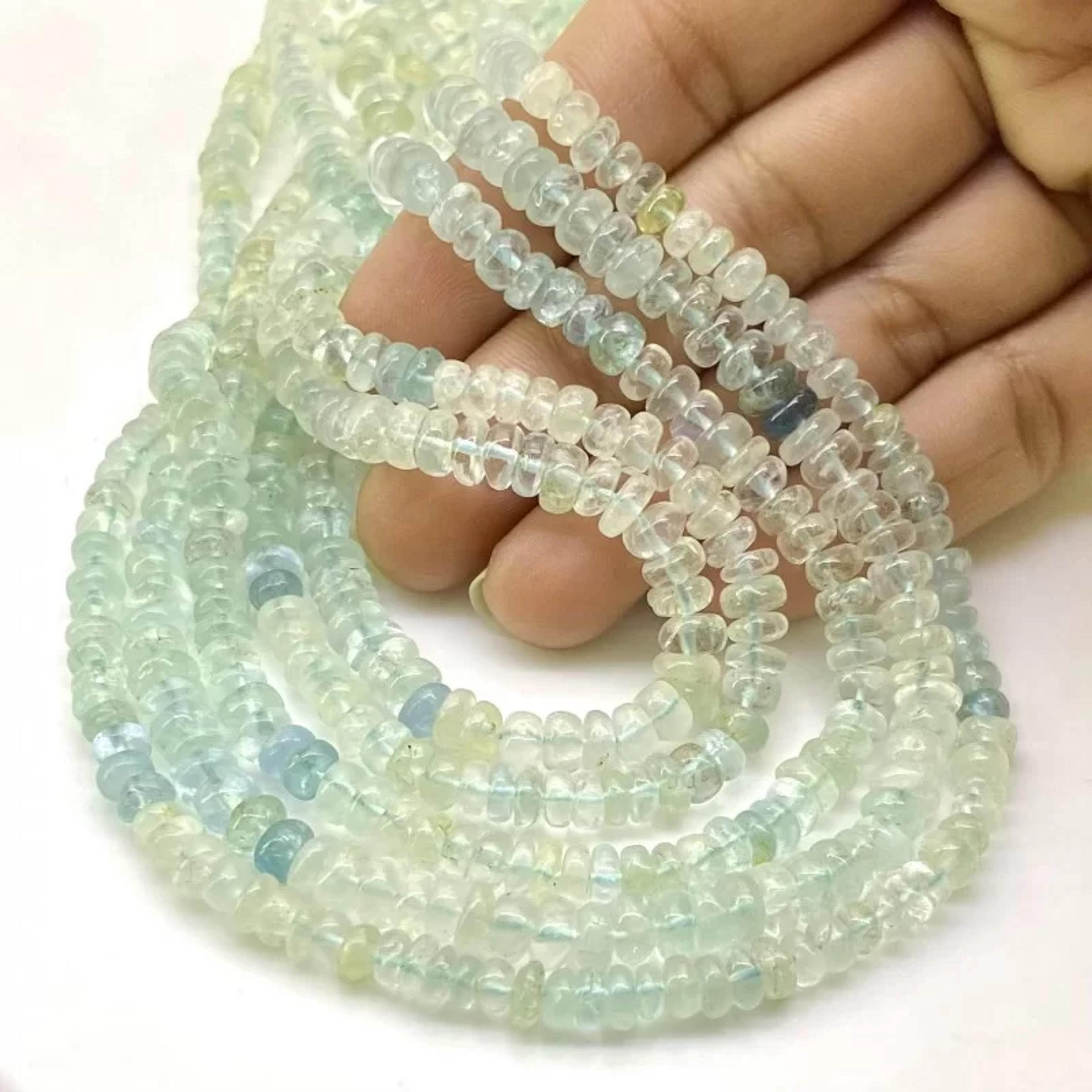 Multi Aquamarine 5-5.5mm Smooth Rondelle A Grade Gemstone Beads Lot - 159979