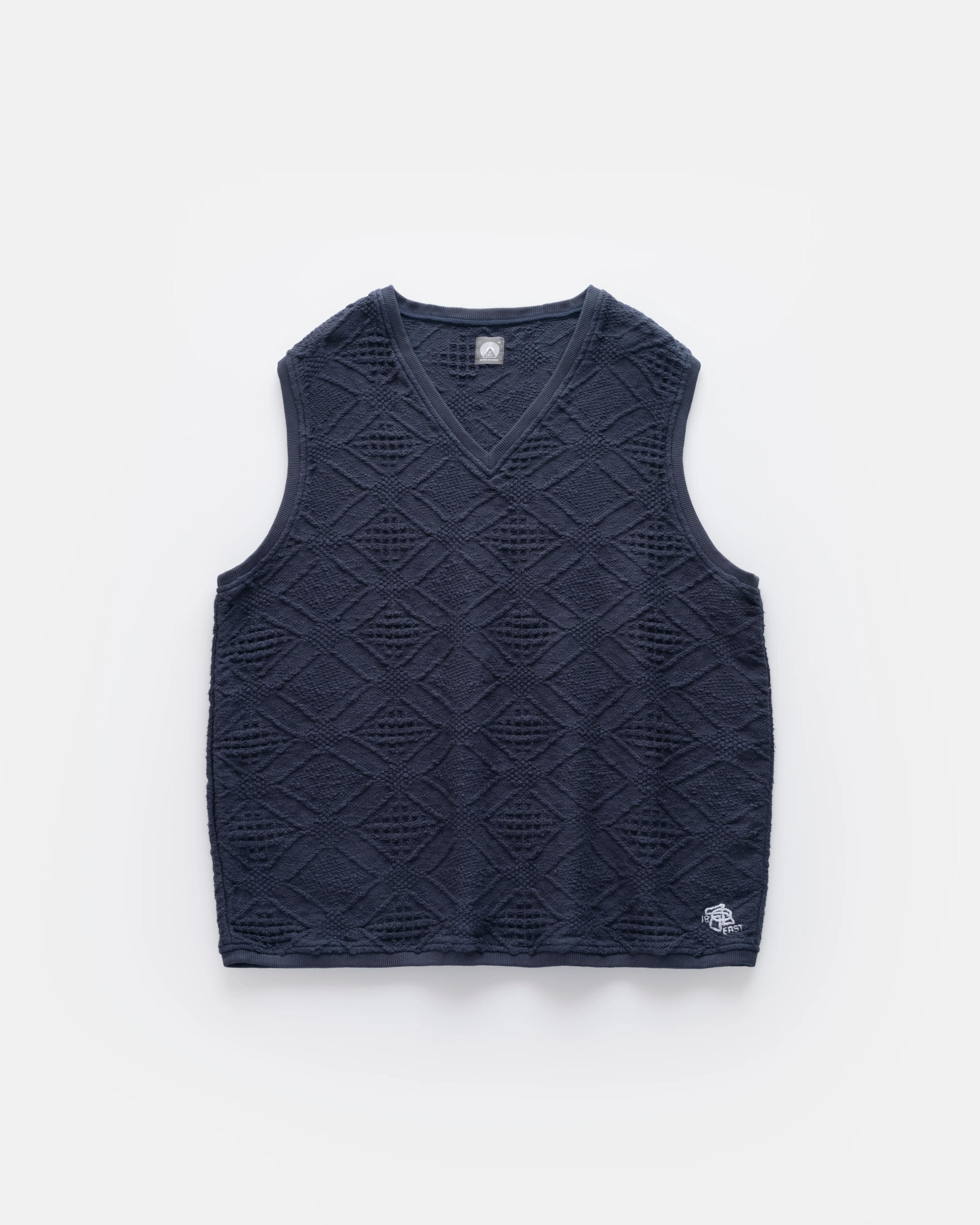 BURI “SWEATER” VEST - OMBRE BLUE HANDLOOM COTTON BLANKETING