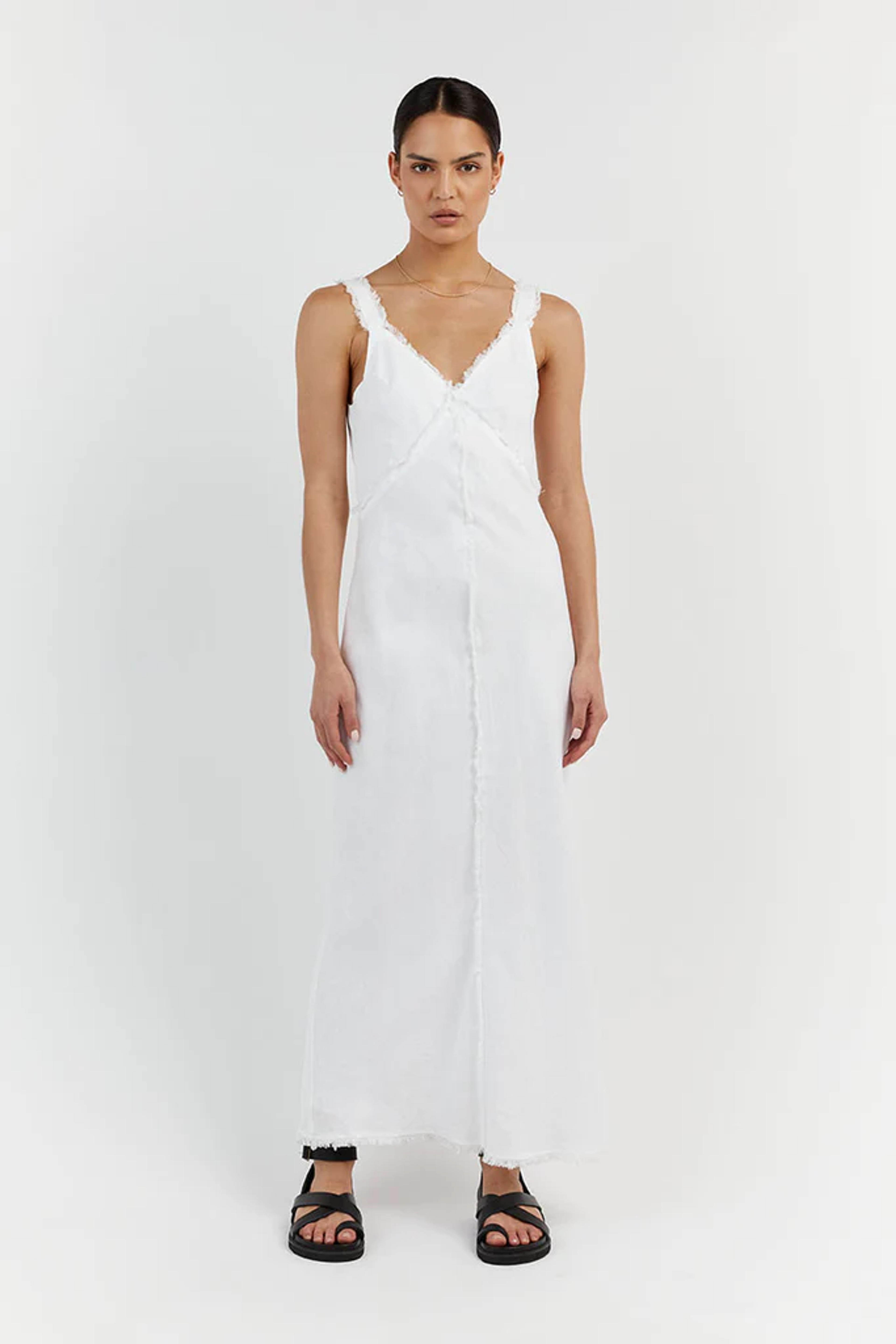 GEORGIE WHITE LINEN MIDI DRESS | Dissh