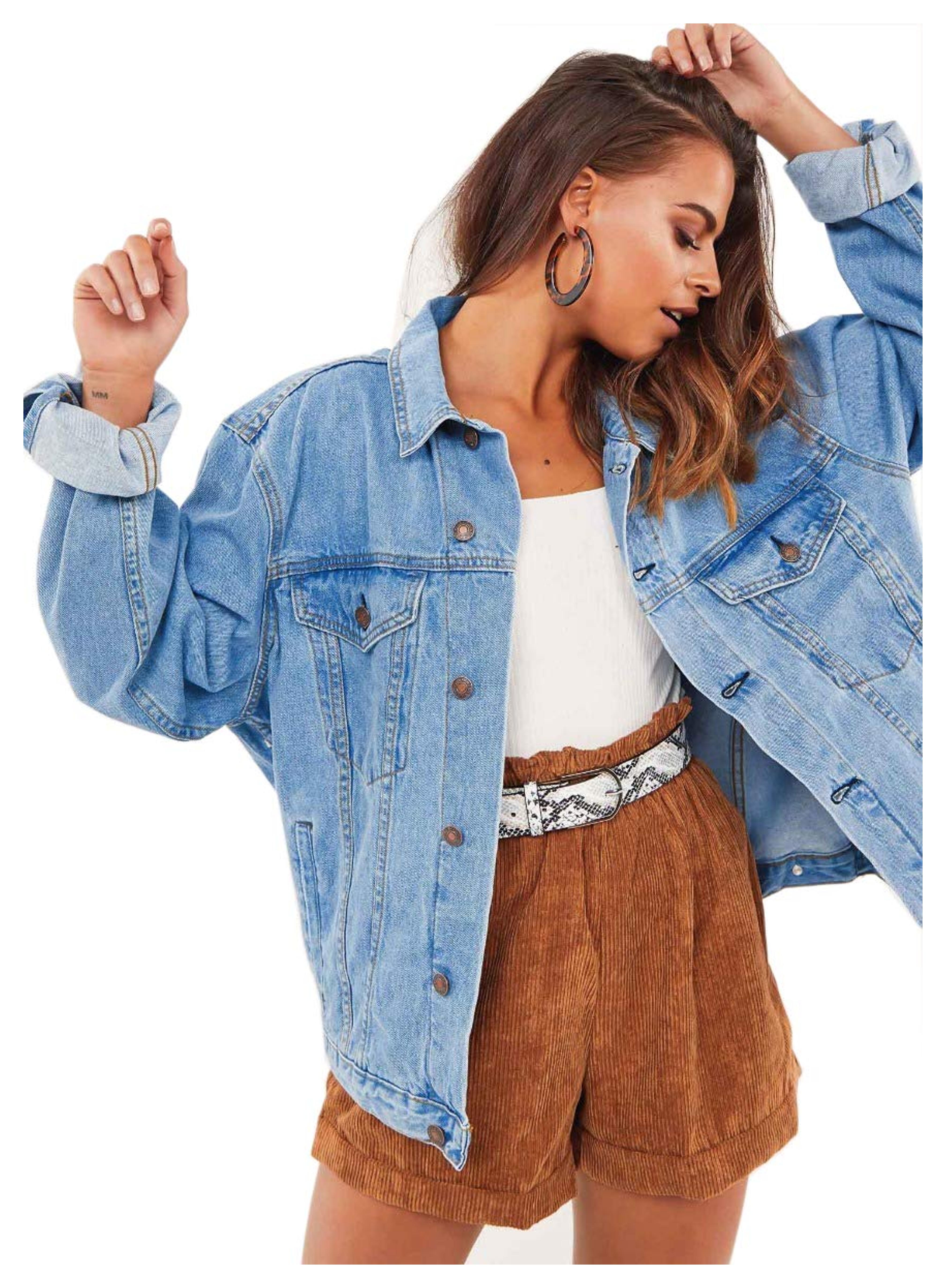 Jean Jacket Women Oversized Black Denim Jacket Large Light Blue Washed