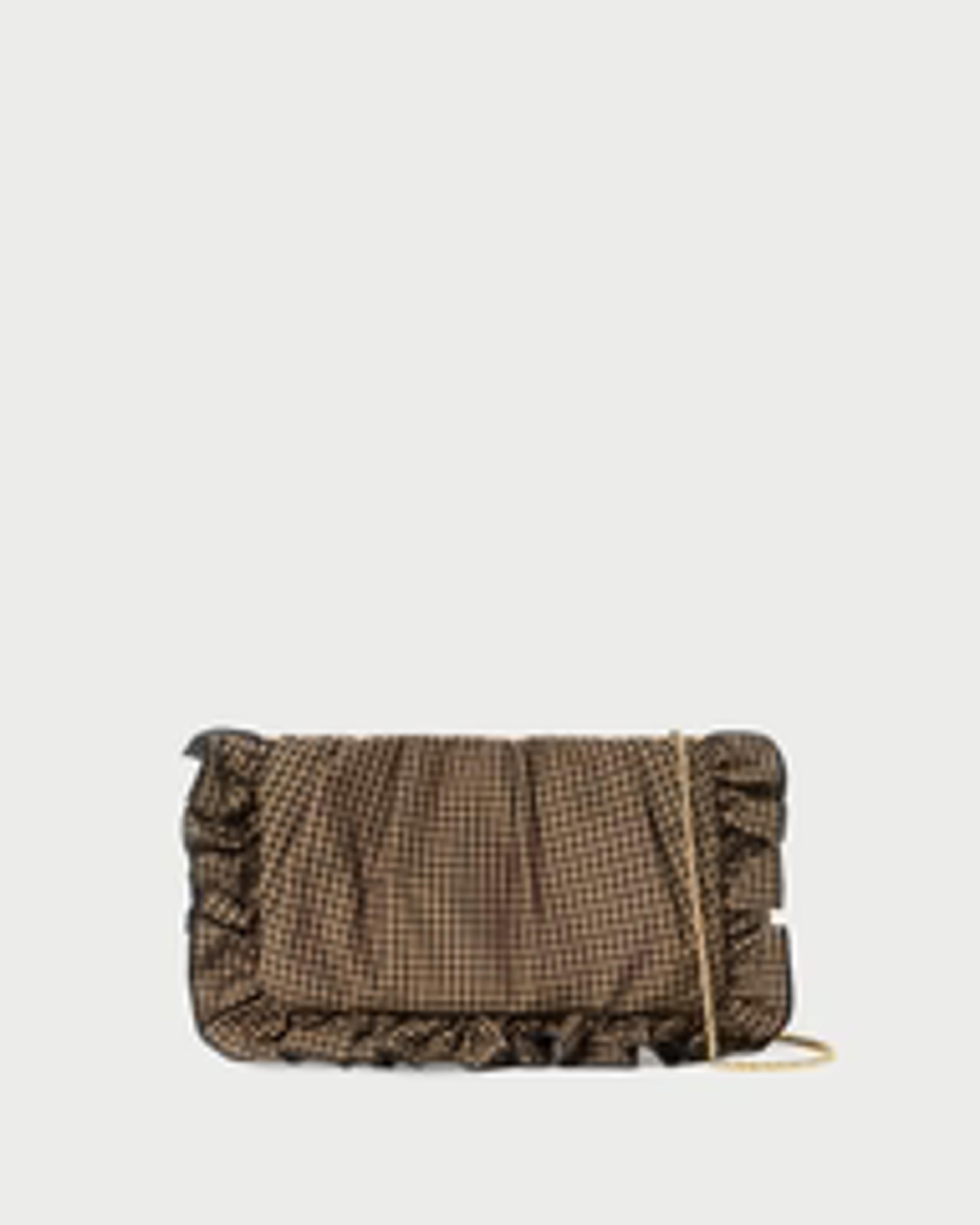 Mavis Brown Taffeta Ruffle Clutch