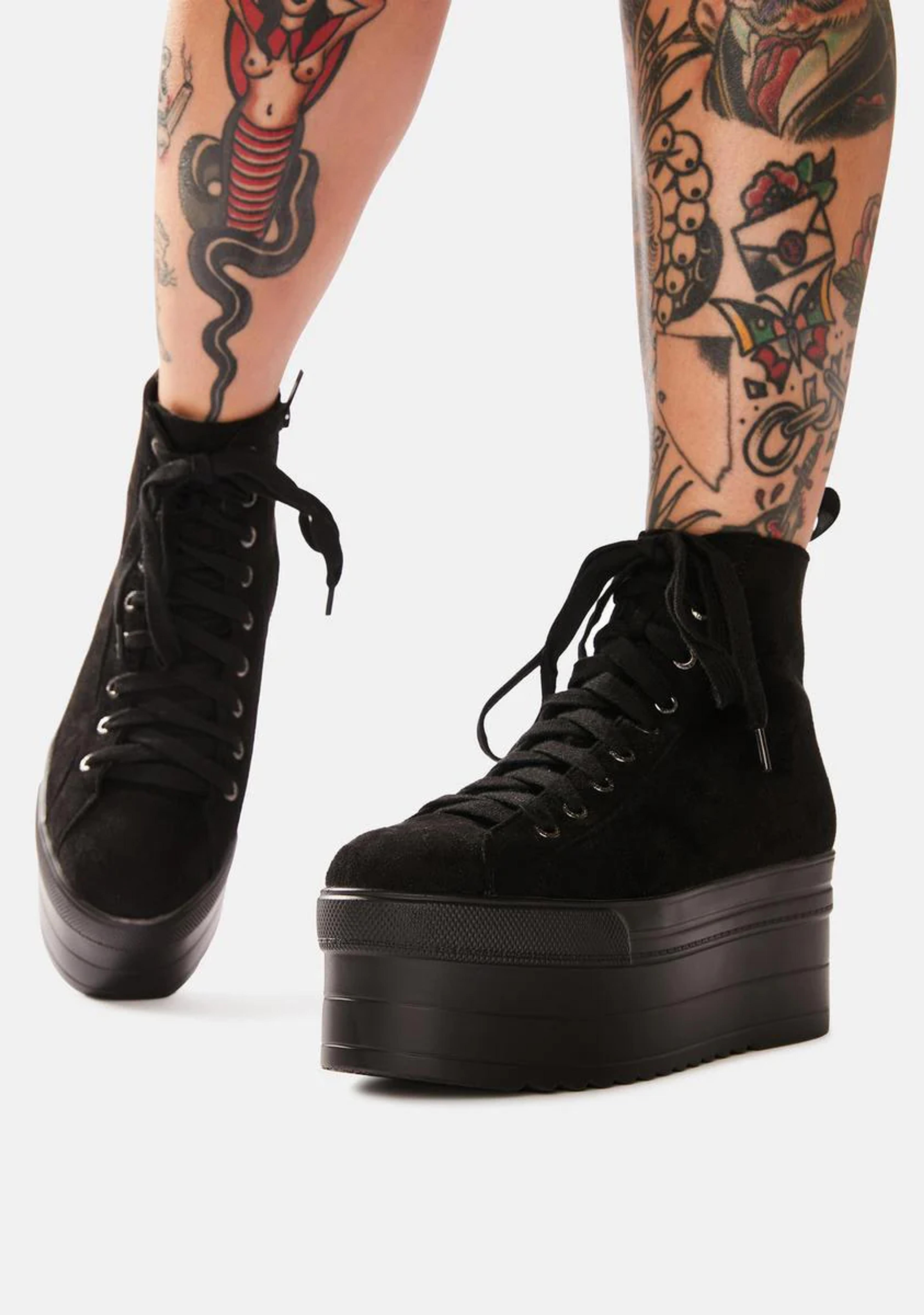 Lamoda Platform Sneakers - Black Suede – Dolls Kill