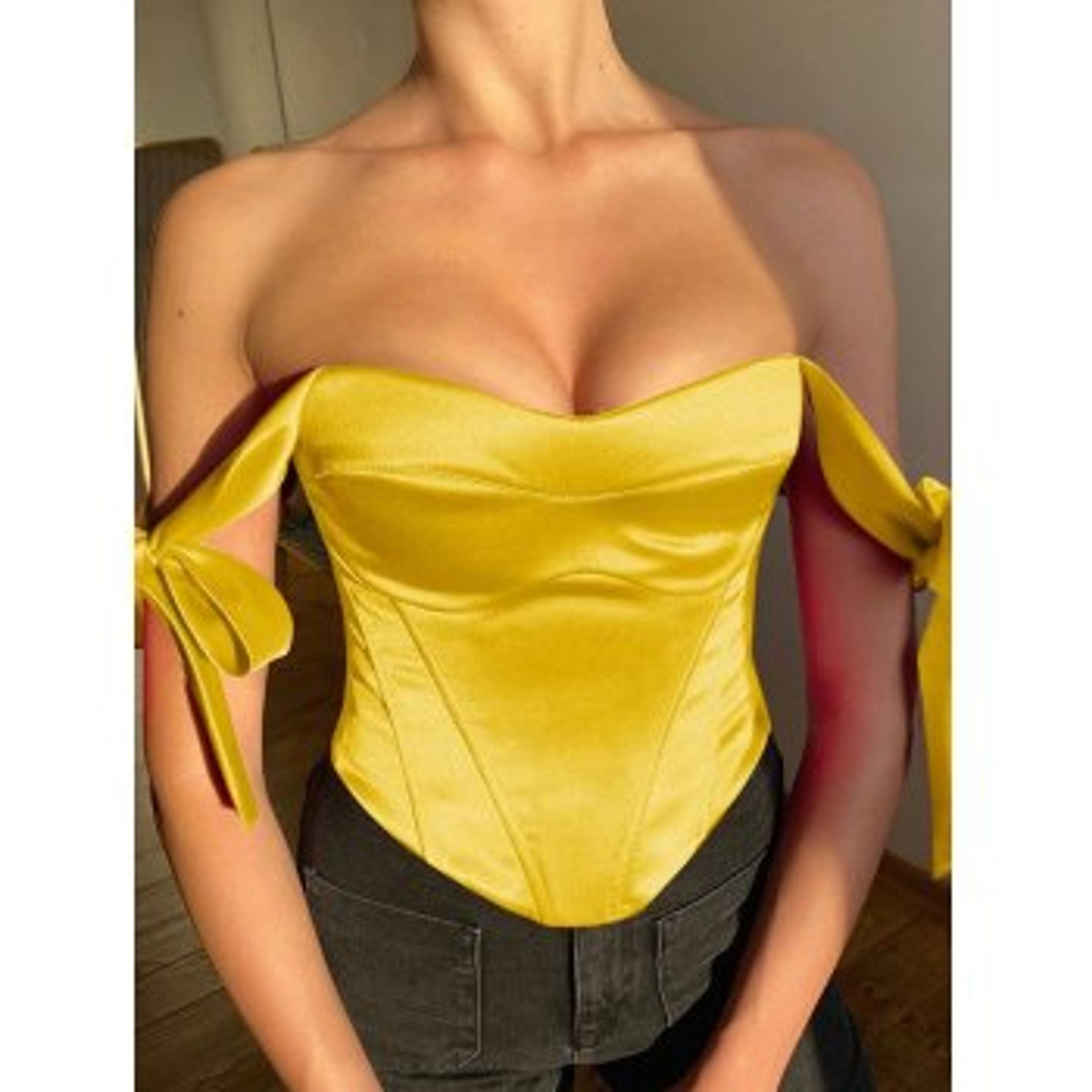 2022 Satin Tie Strap Corset Top Yellow M In Corset Tops Online Store. Best For Sale | Emmiol.com