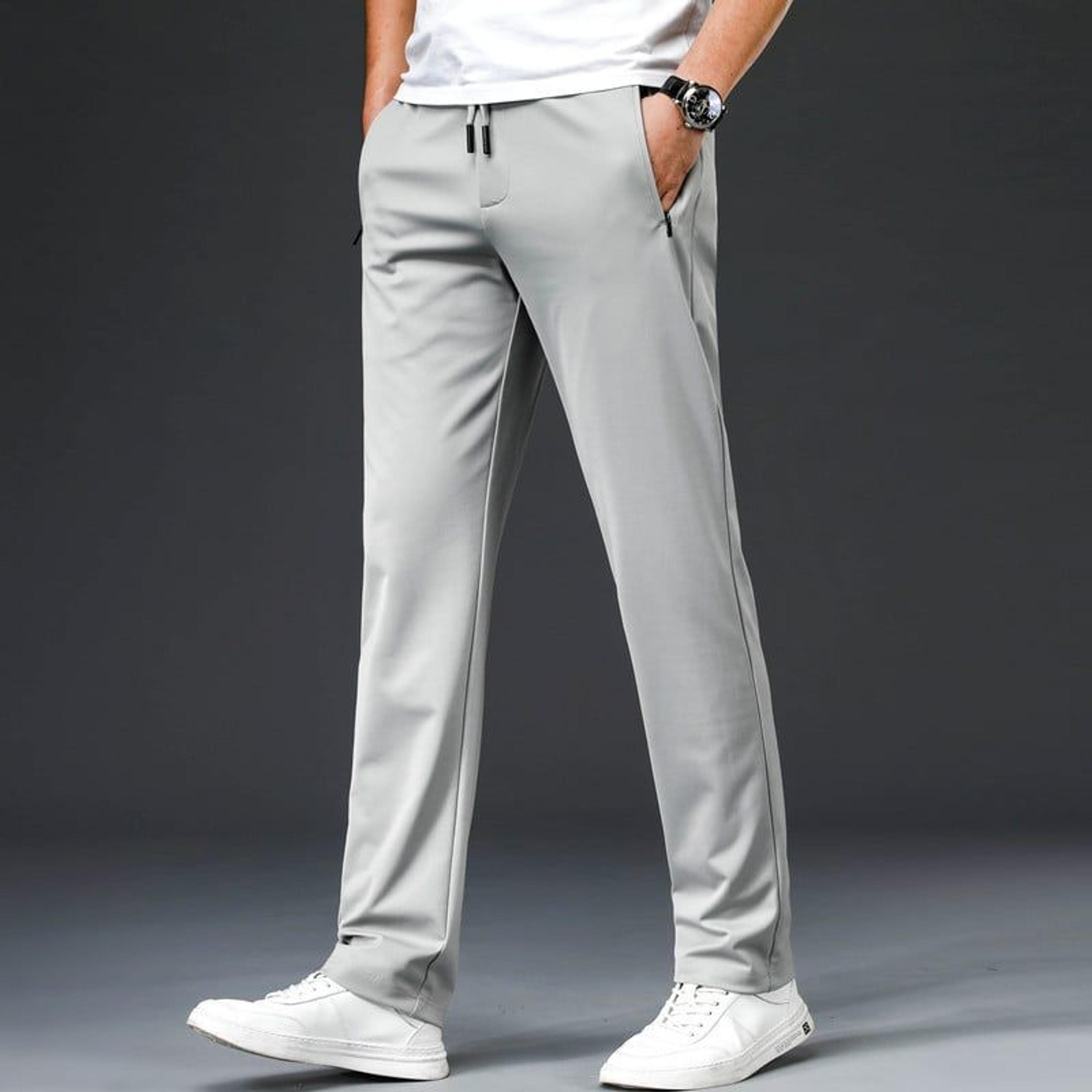 MEN'S STRAIGHT ANTI-WRINKLE CASUAL PANTS - LIGHT GREY / 2XL