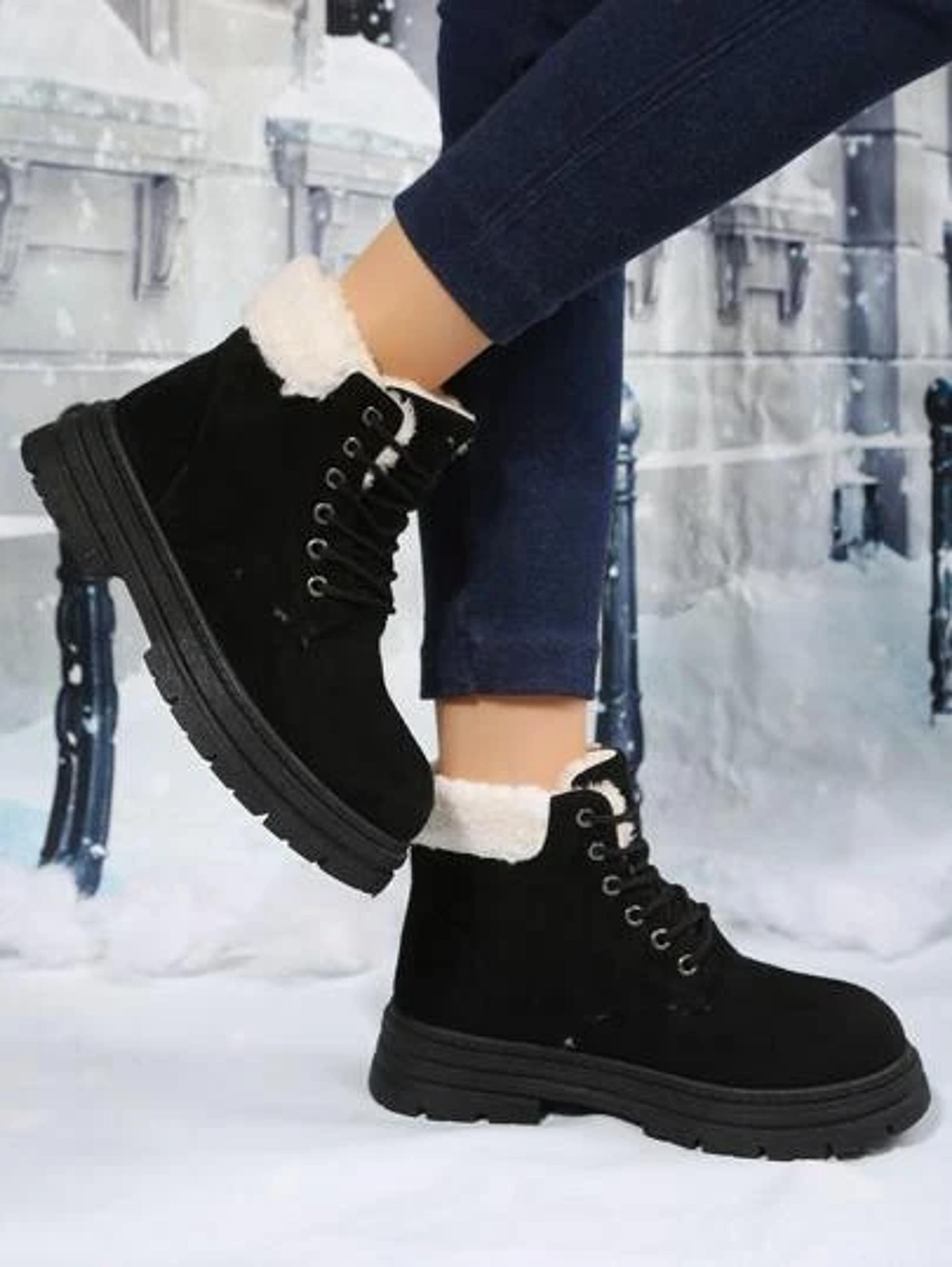 Faux Suede Lace-up Front Thermal Lined Combat Boots | SHEIN USA