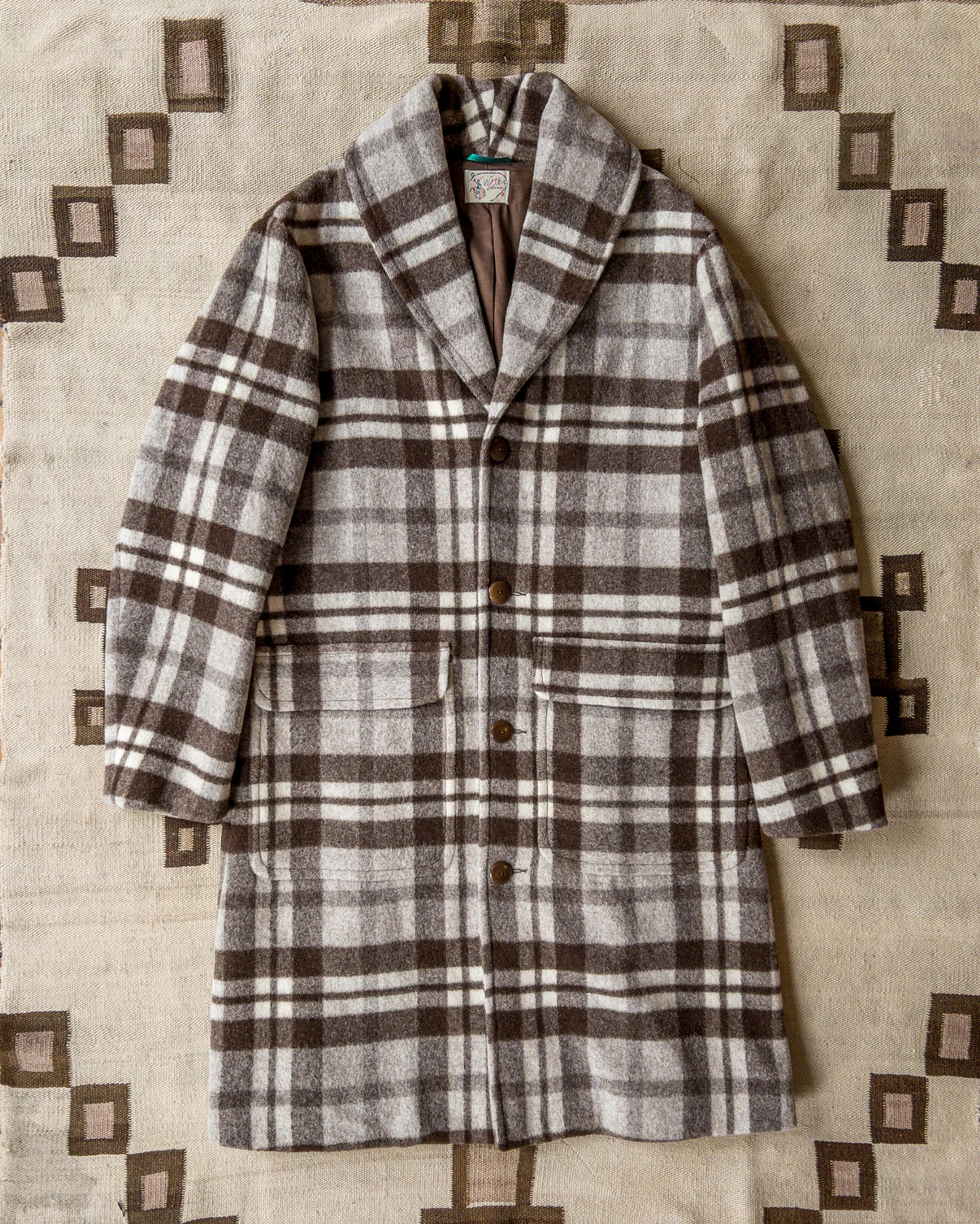 Shawl Collar Wool Overcoat - Brown/Cream Plaid Casentino – Wythe New York