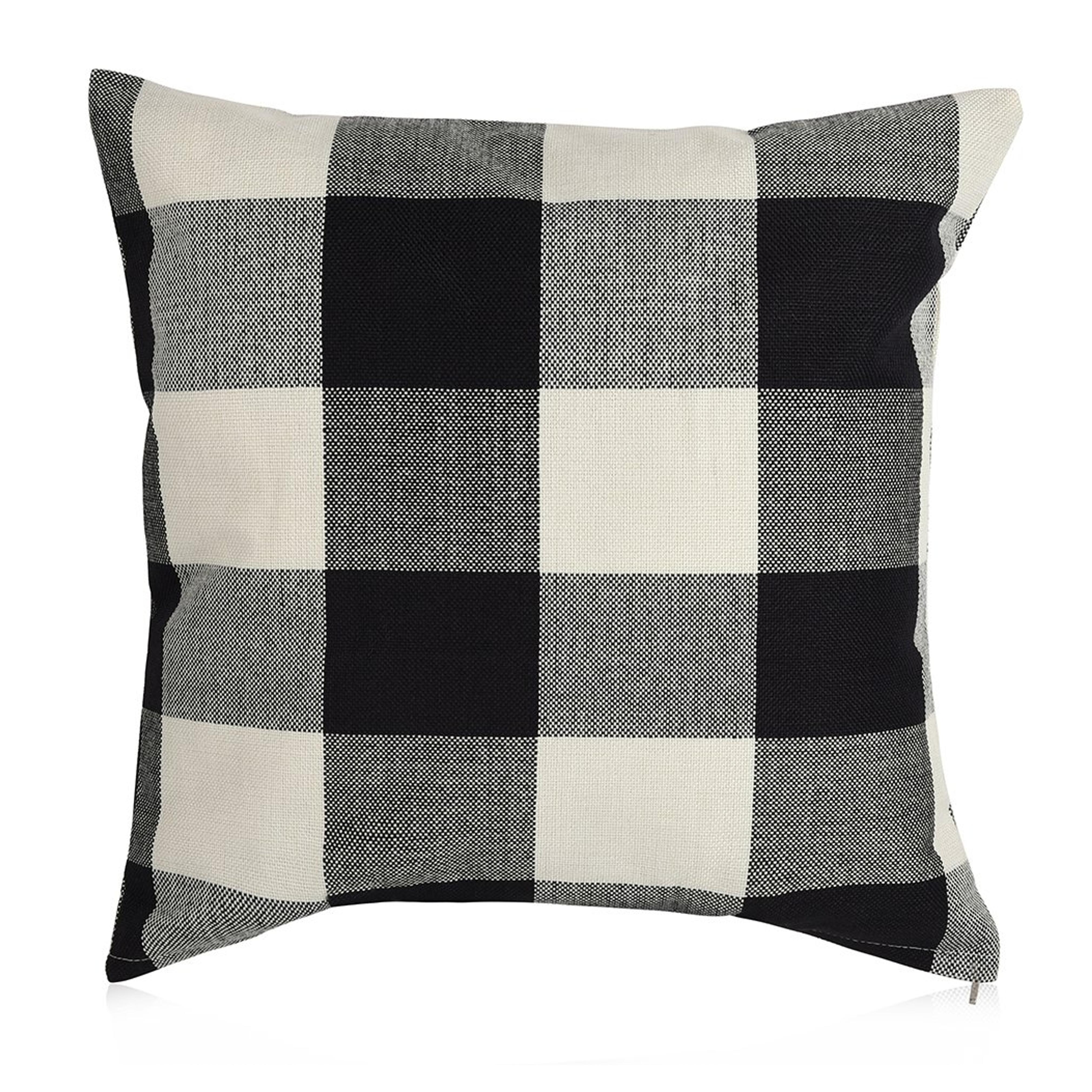 Black White Checkers Plaids Throw Pillow Case Sham Decor Cushion Covers Square 18x18 Inch Linen