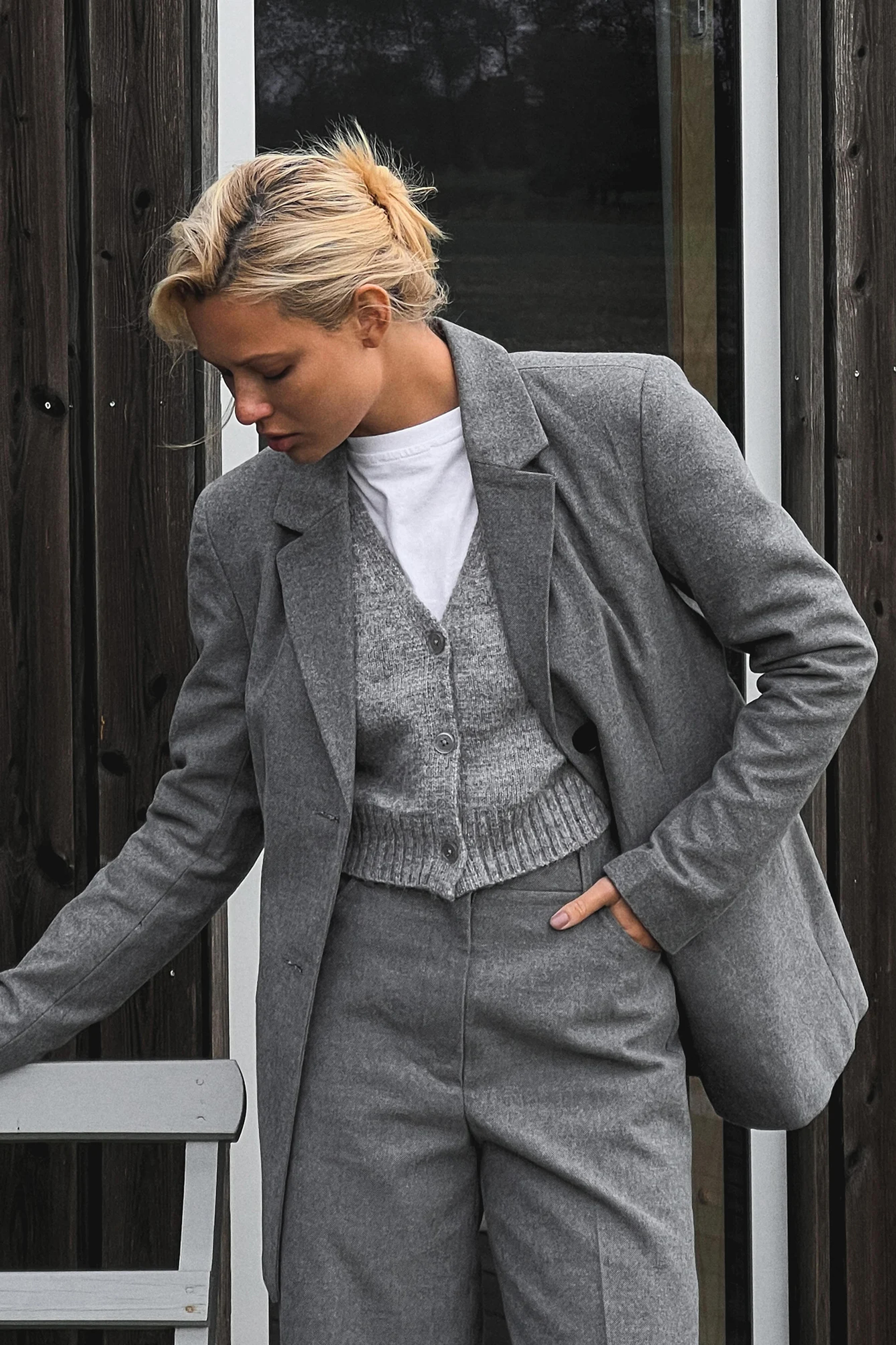 Heavy Fitted Flannel Blazer Grey