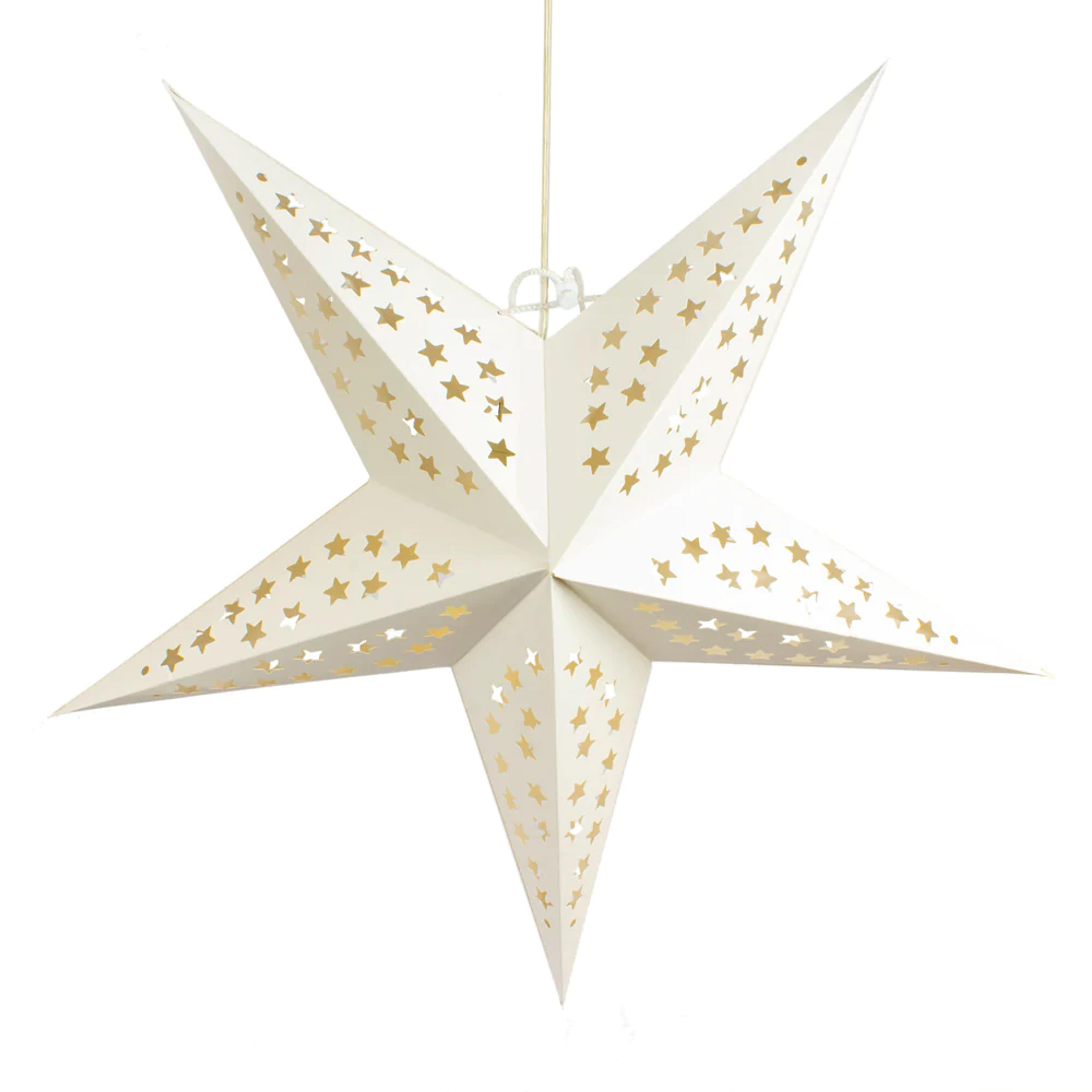 24" Solid White Stars Cut-Out Paper Star Lantern, Chinese Hanging Wedding & Party Decoration - In Stock Inventory