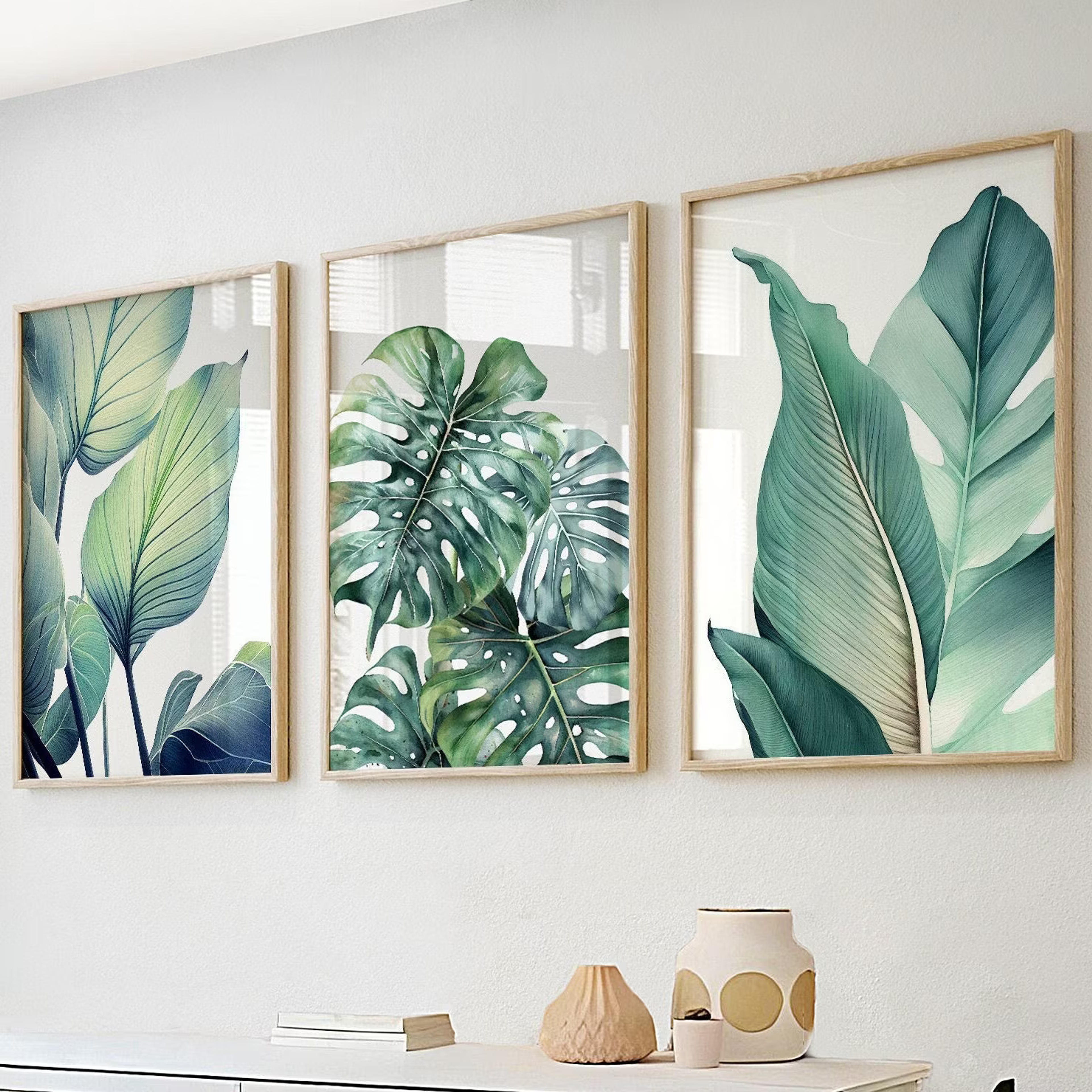 Printable Tropical Green Leaves Art Set of 3. Botanical - Etsy