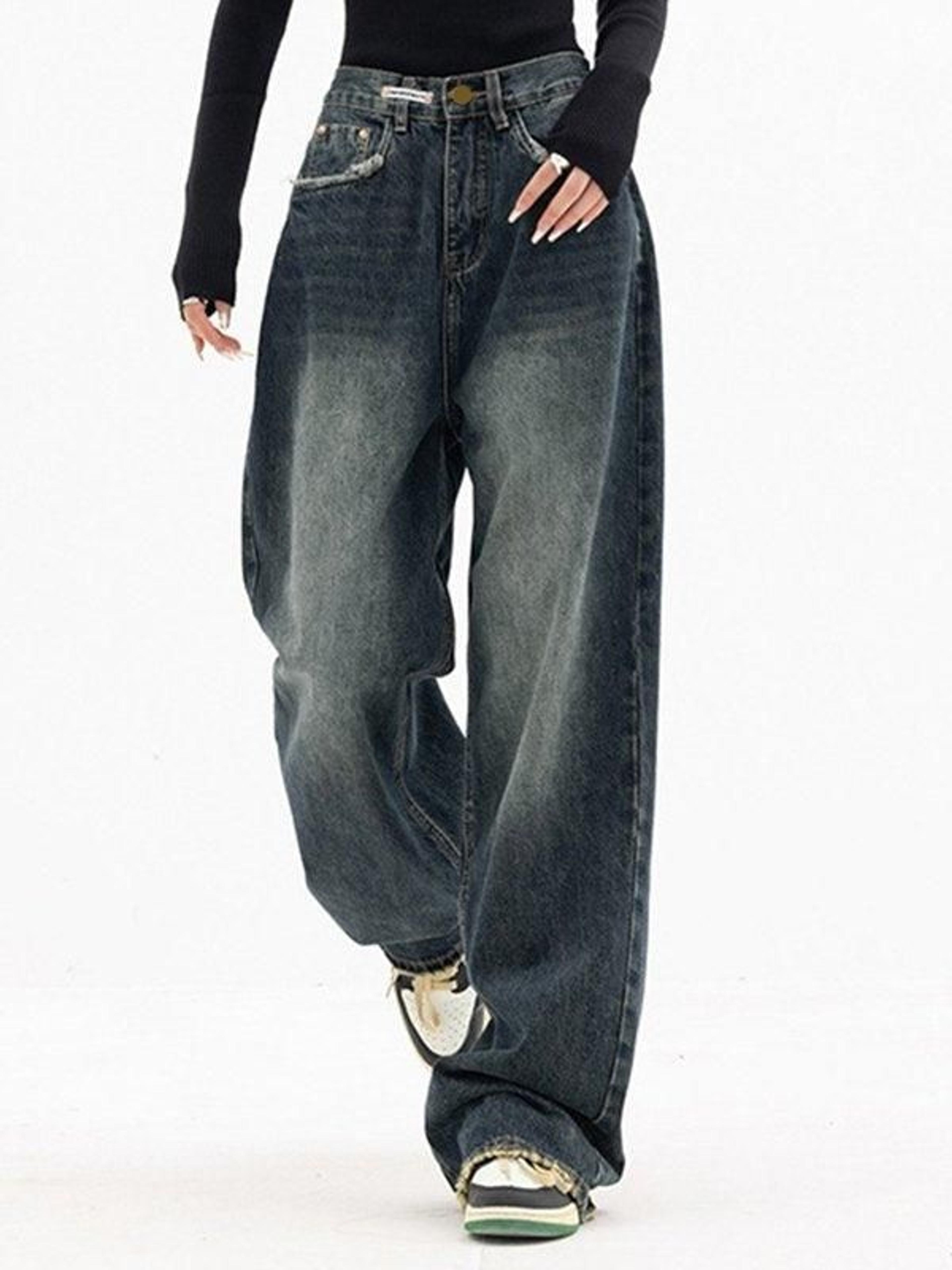 Dark Wash Vintage Baggy Boyfriend Jeans - Blue / L - HouseofHalley