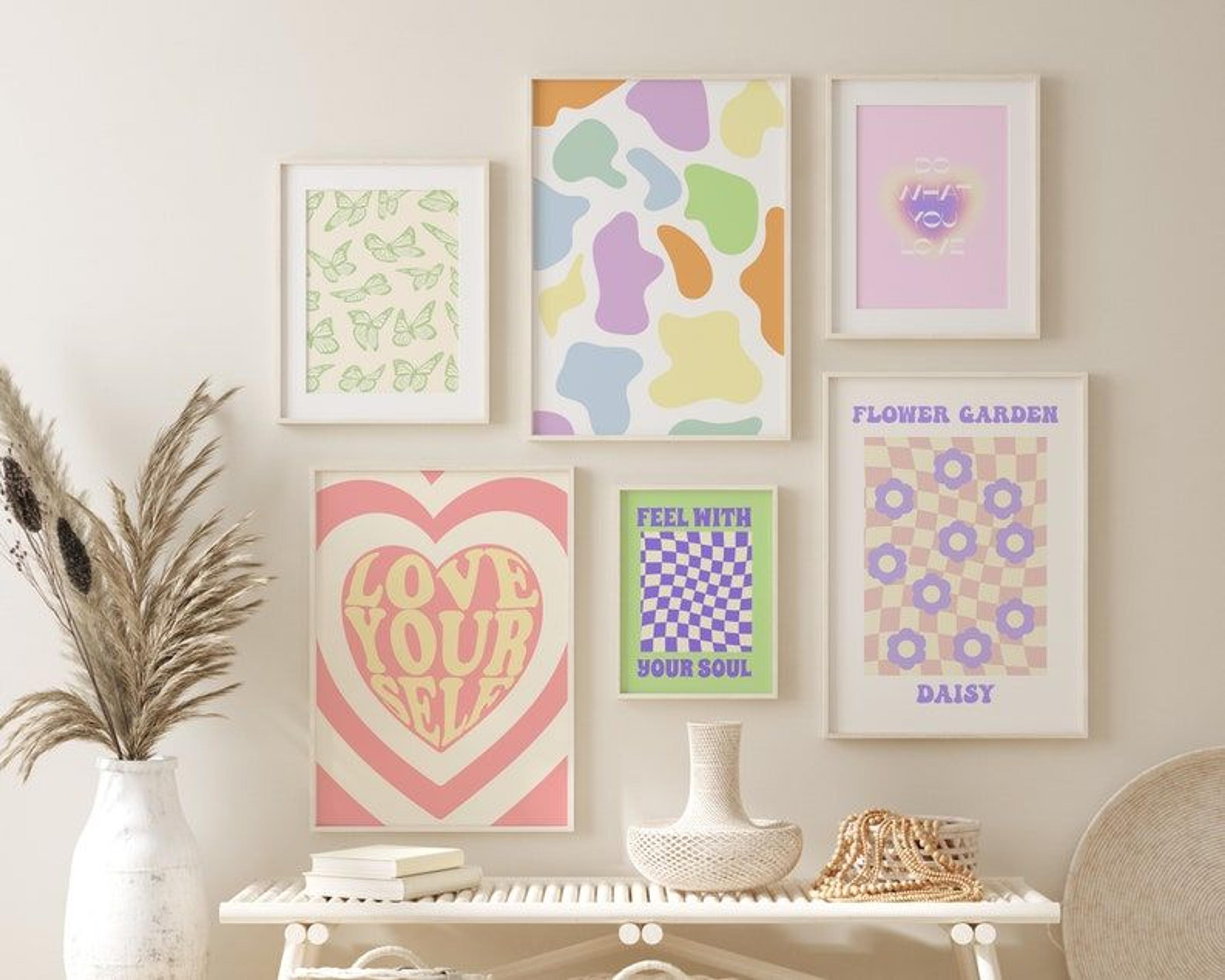 Danish Pastel Decor set of 6 , dorm poster, Pastel Room Decor, Dorm Decor, pastel cow print, Danish Pastel Prints, Colorful poster