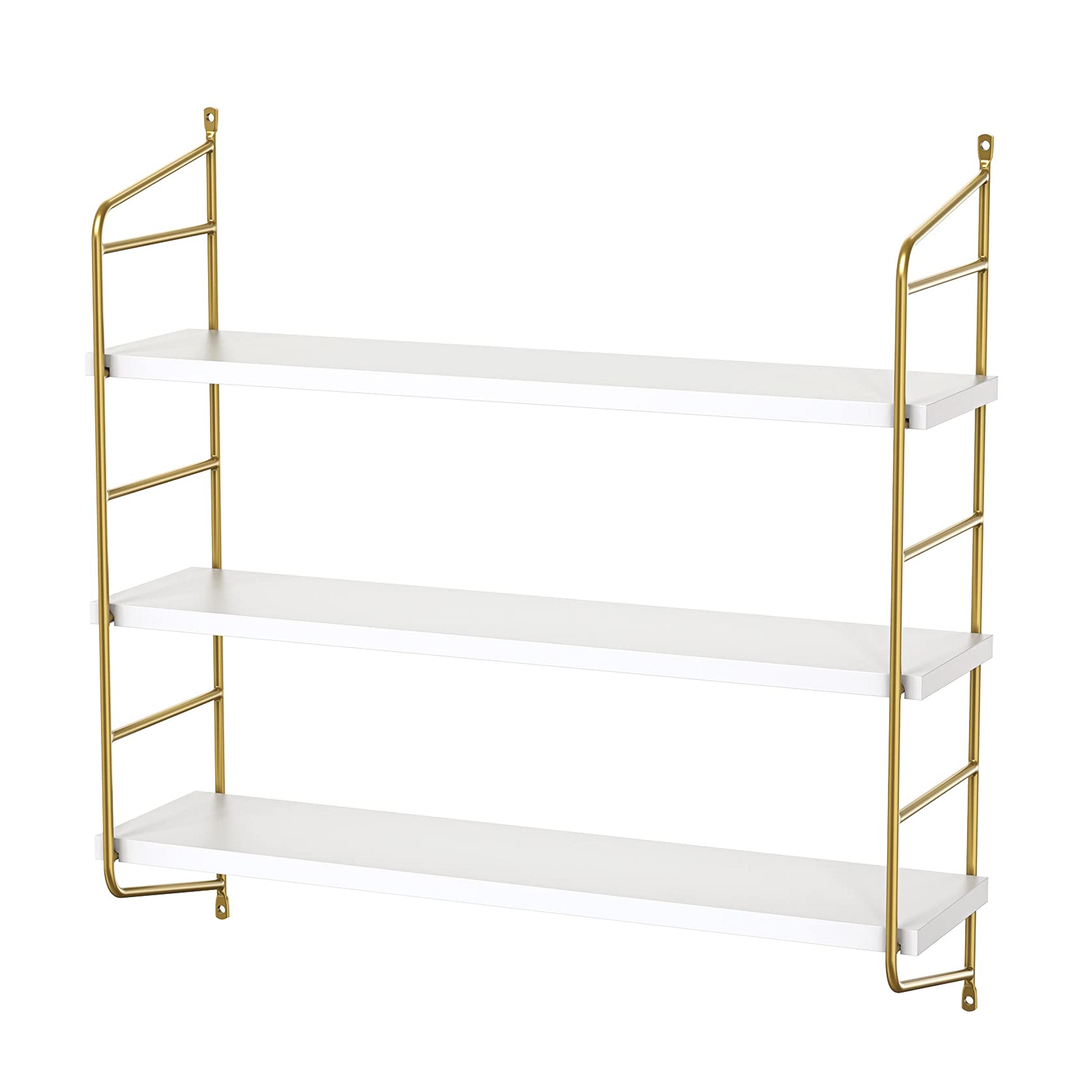 AMADA HOMEFURNISHING Floating Shelves Wall Mounted, Gold Wall Shelves for Living Room, Bedroom, Bathroom, Kitchen, 3 Tier Bookshelf 24 Inch White and Gold - AMFS15