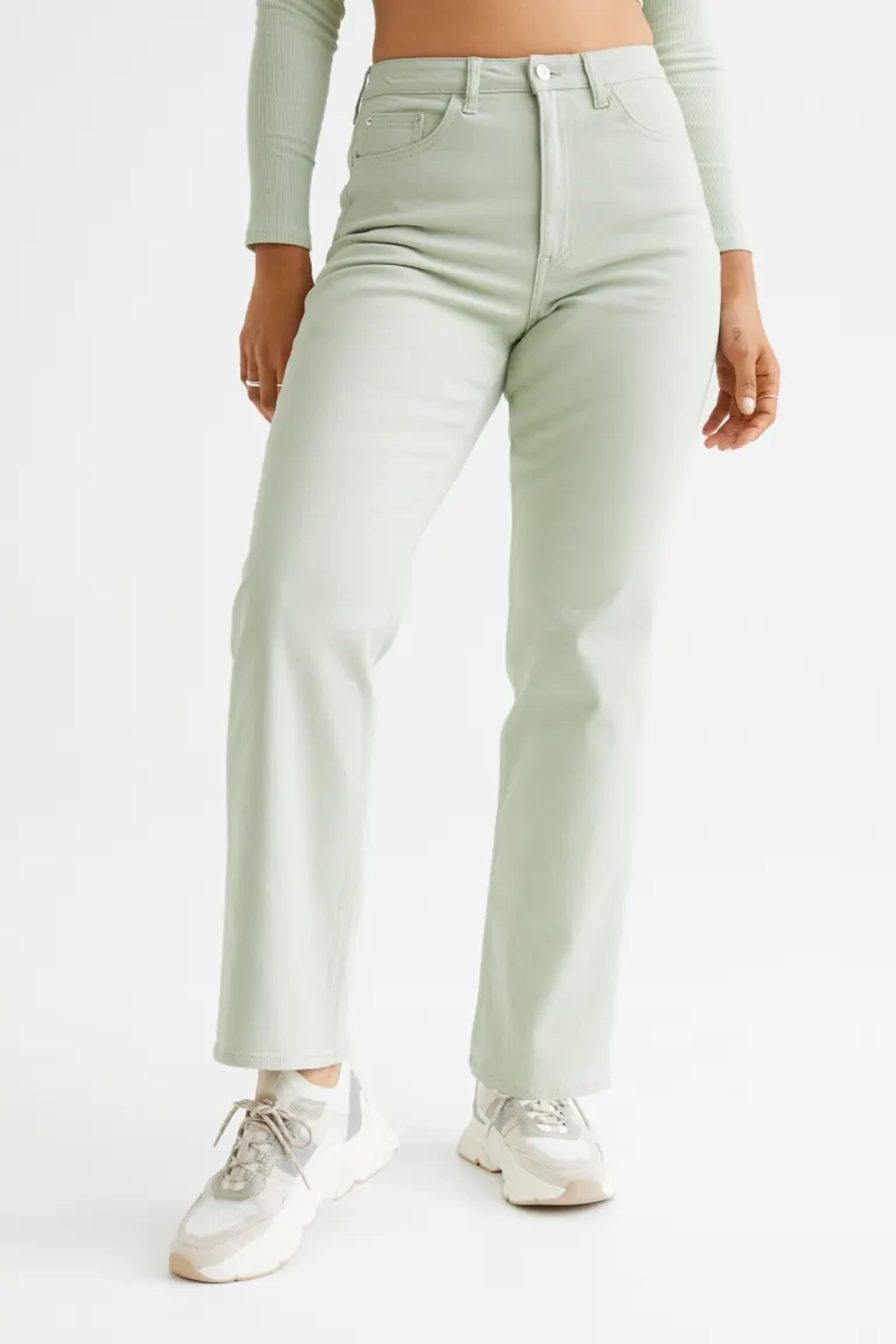 High Waist Twill Pants - Light green - Ladies | H&M US