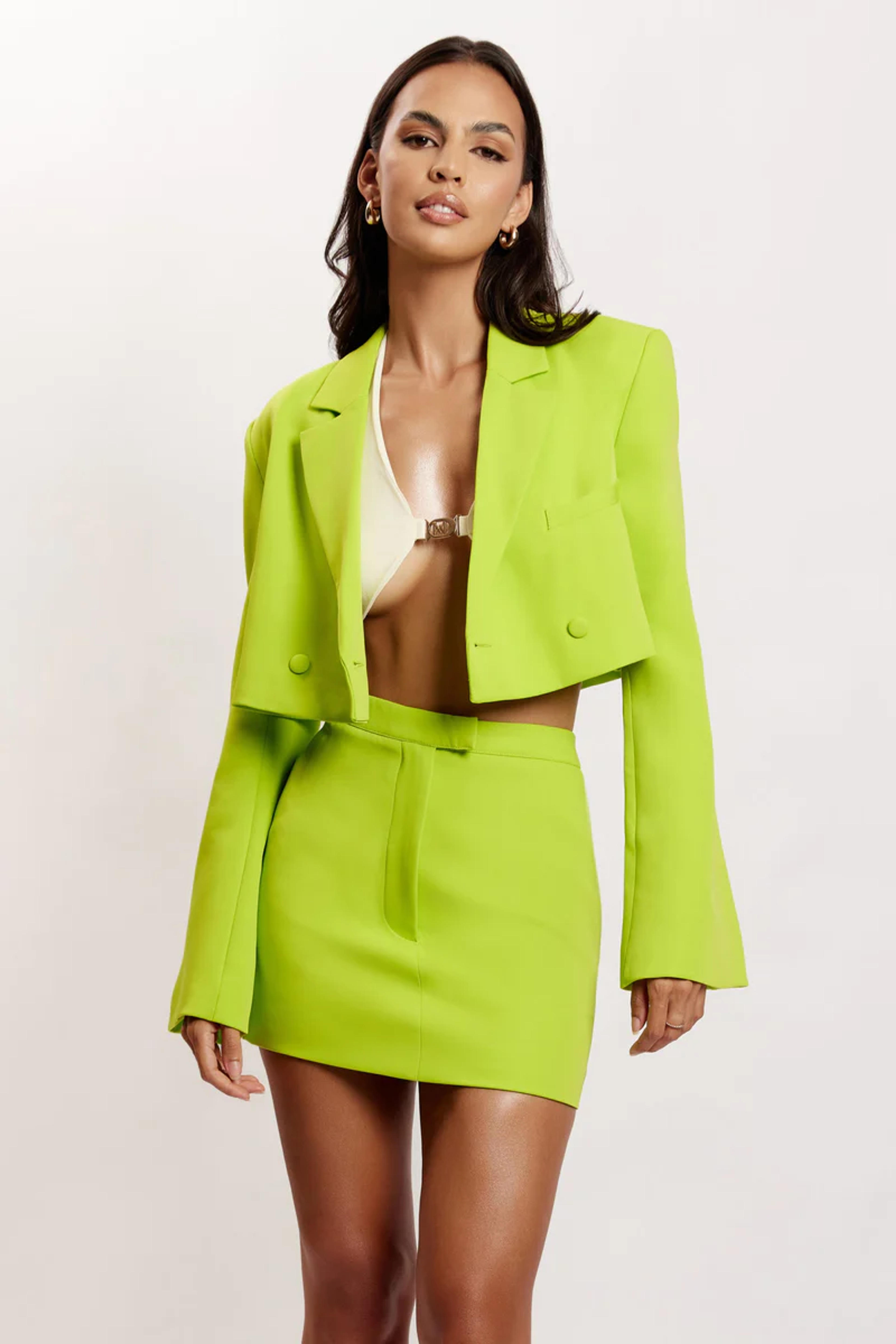 Josie Crepe Mini Skirt - Lime Green - MESHKI U.S