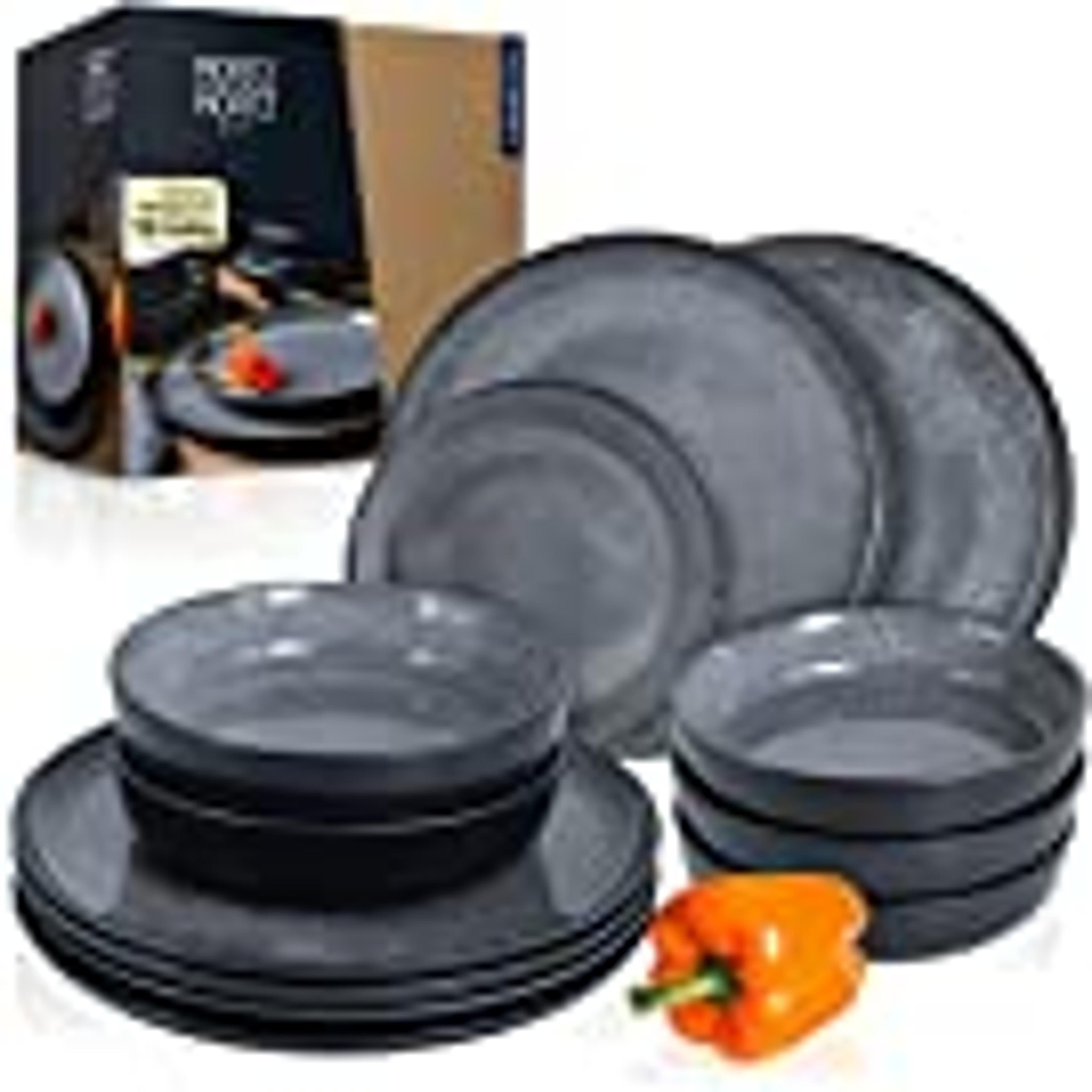 Moritz & Moritz set di piatti per cena 12 pz. Set combinato Antracite stoviglie combinate per 6 persone - porcellana adatta per lavastoviglie e microonde : Amazon.it: Fai da te