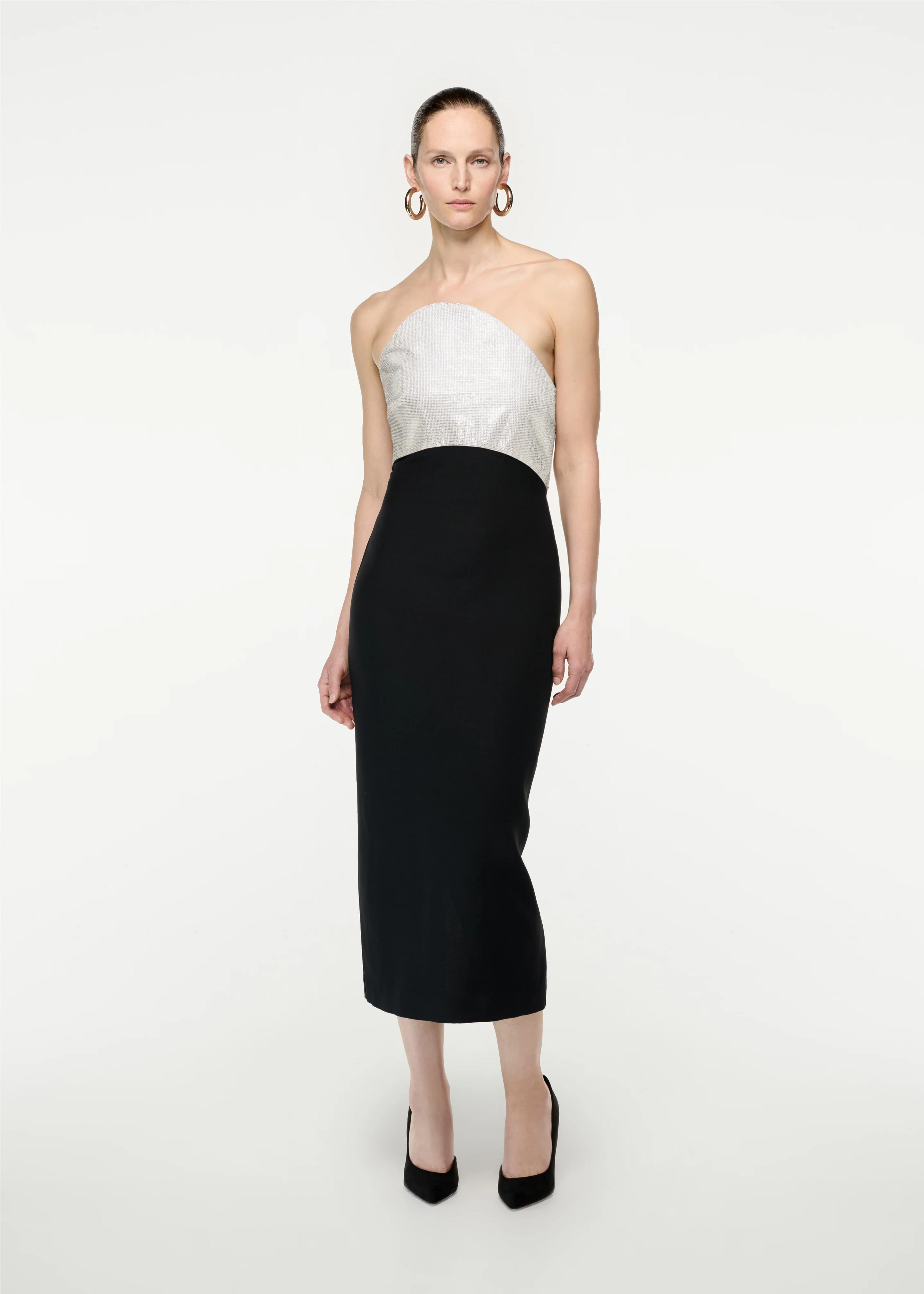 Strapless Silk Wool Diamante Midi Dress in Black – Roland Mouret