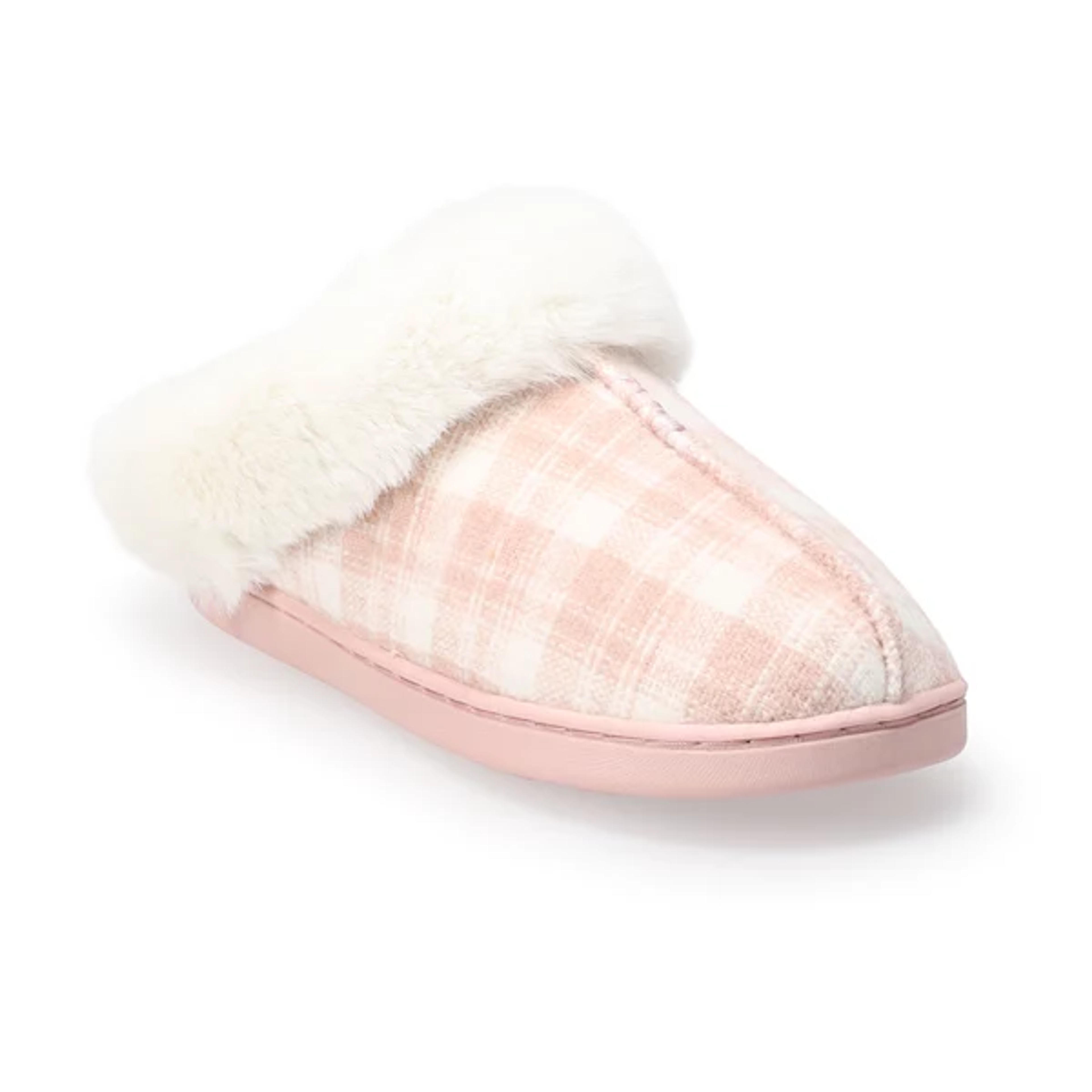 LC Lauren Conrad Women's Faux Fur Plaid Clog Slippers