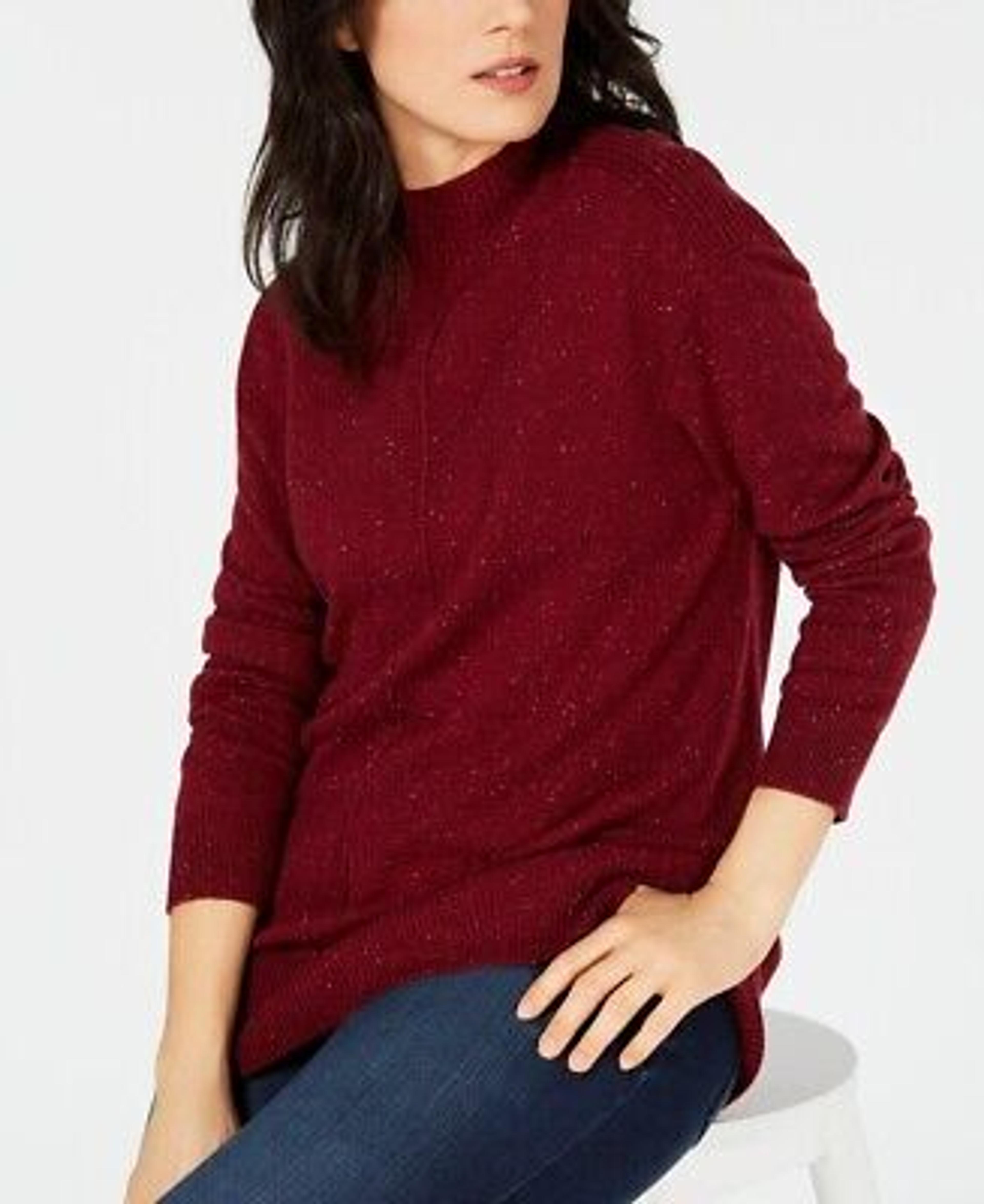 Karen Scott Women's Mock Neck Shimmer Sweater Red Size X-Large 732997441152