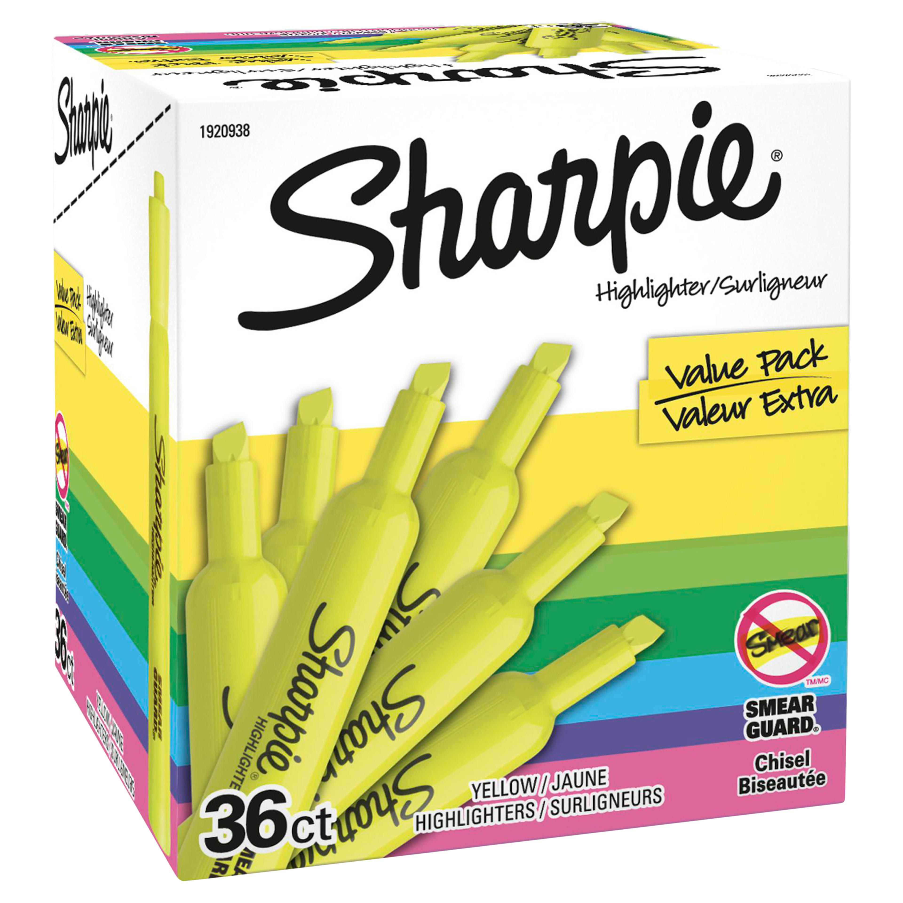 Sharpie Tank Style Highlighters, Chisel Tip, Fluorescent Yellow, 36 Count - Walmart.com