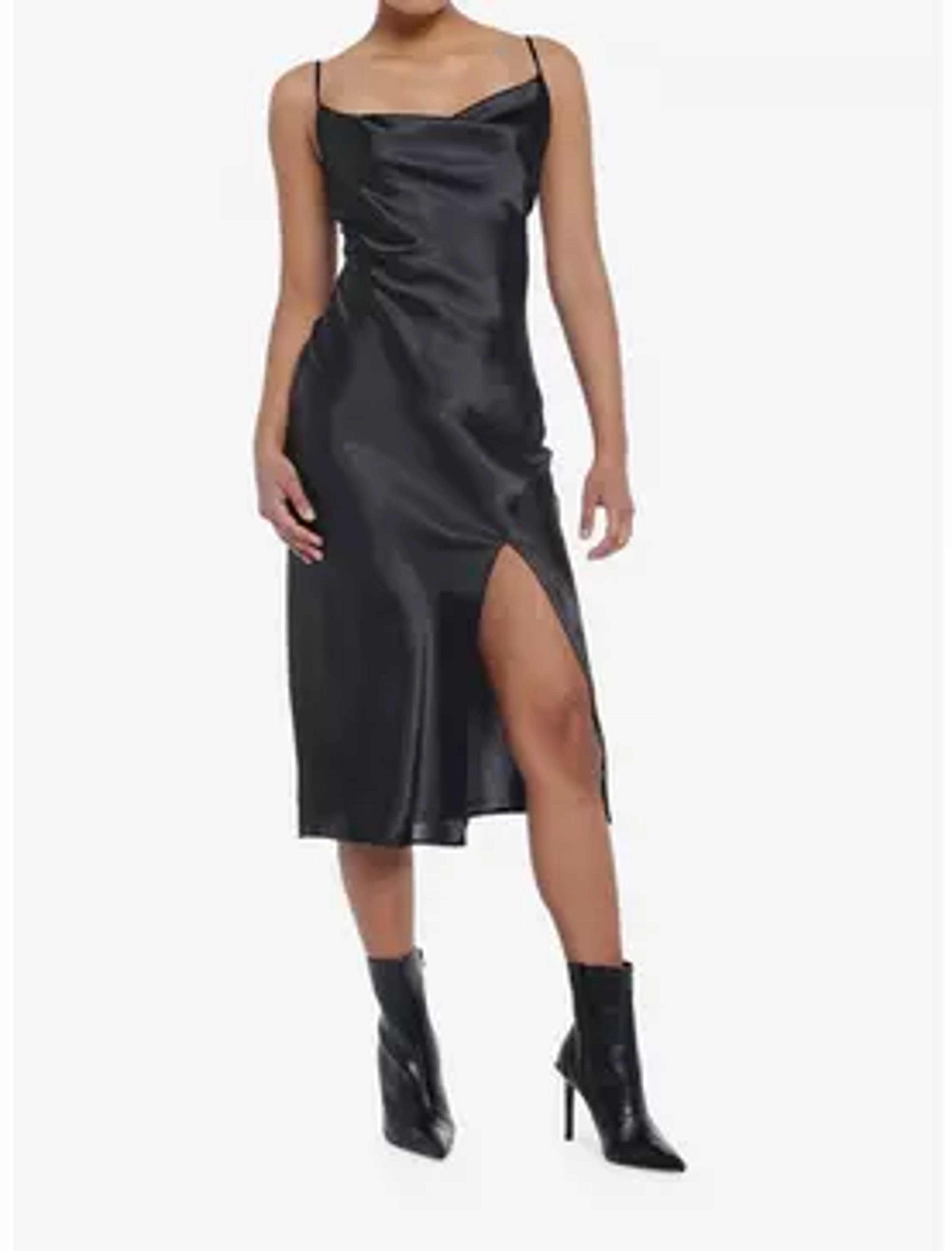 Black Satin Midi Slip Dress | Hot Topic