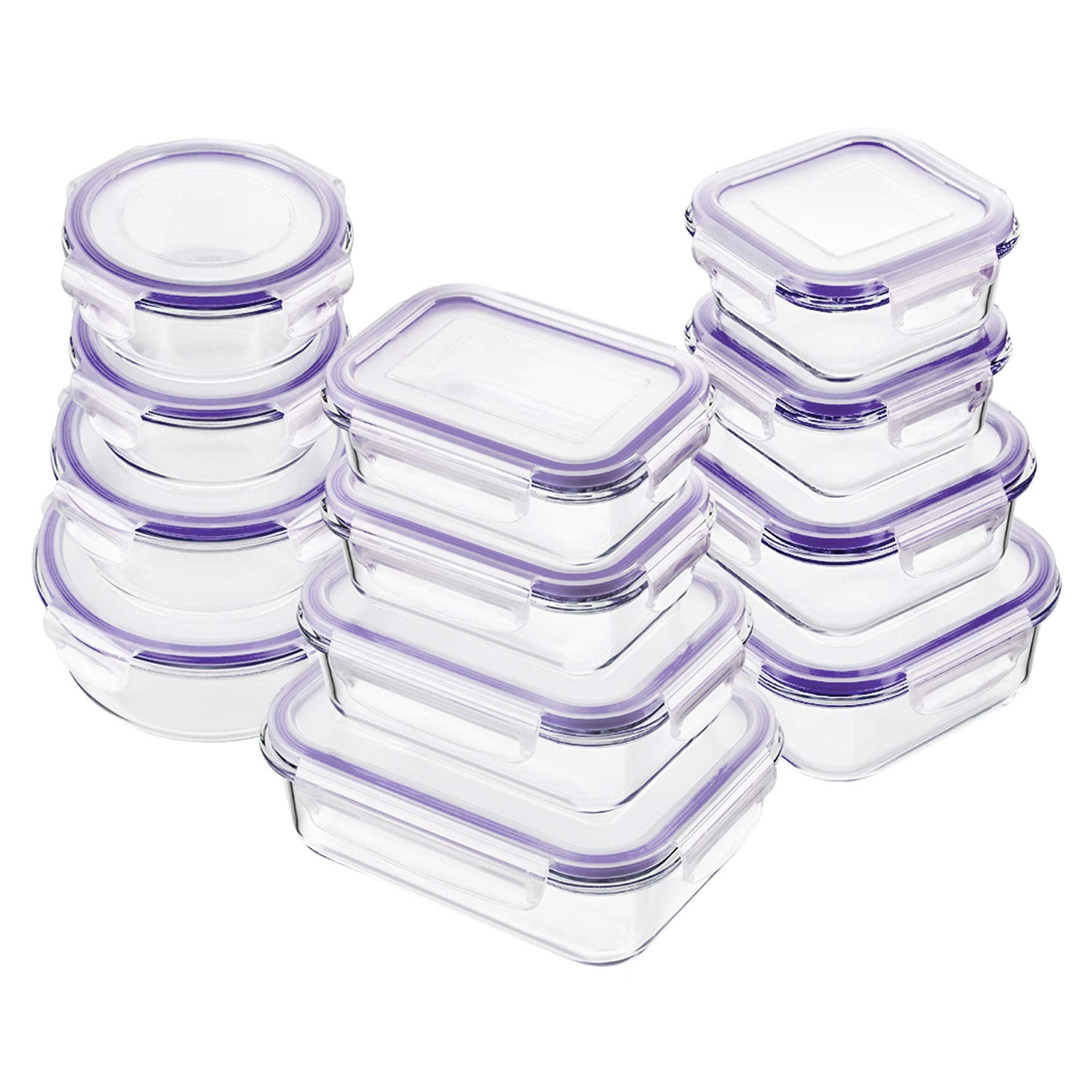 Bayco Glass Food Storage Containers with Lids, [24 Piece] Glass Meal Prep Containers, Airtight Glass Bento Boxes, BPA Free & Leak Proof (12 lids & 12 Containers) - Purple