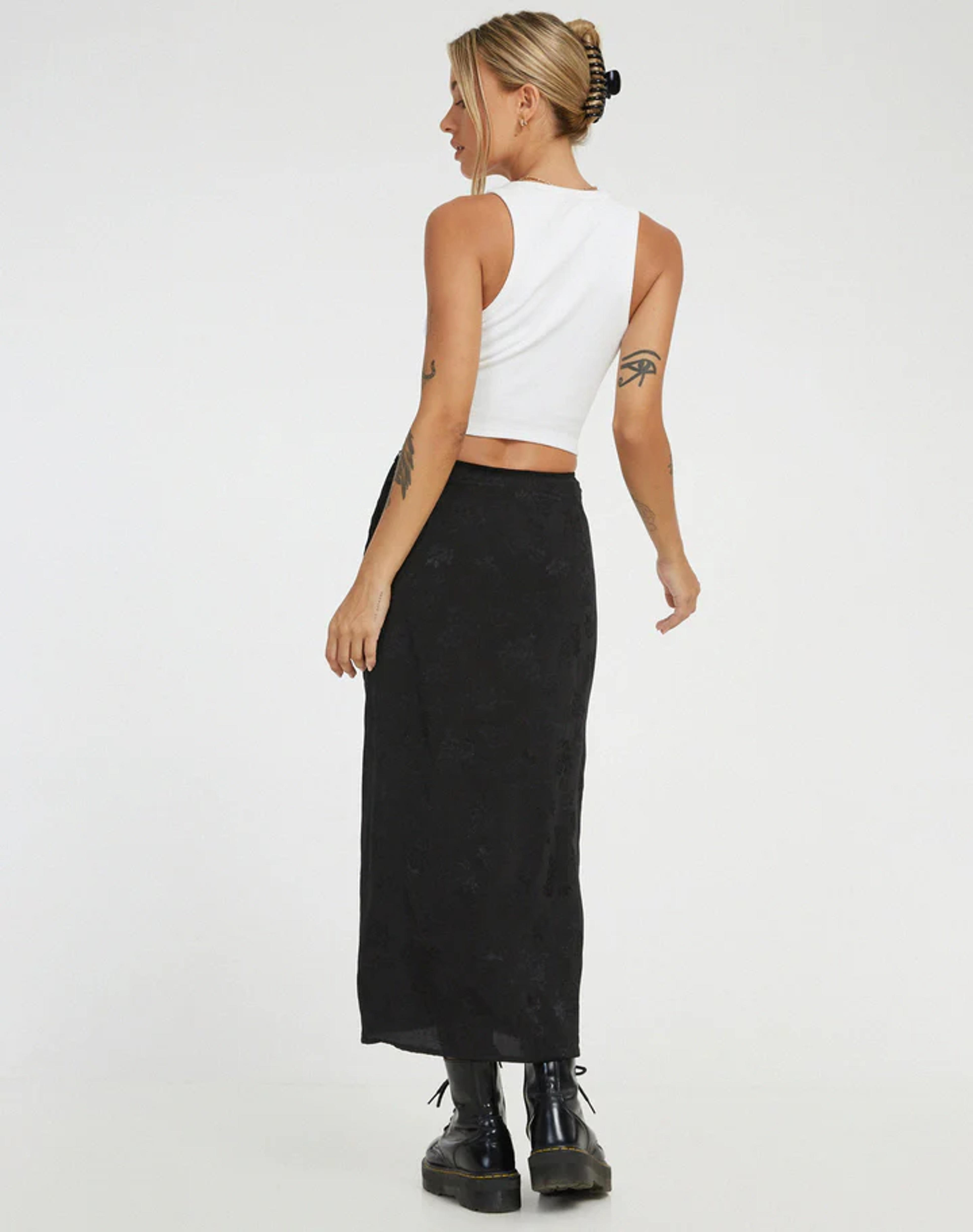 High Waist Black Floral Midi Skirt | Rindu – motelrocks-com-us