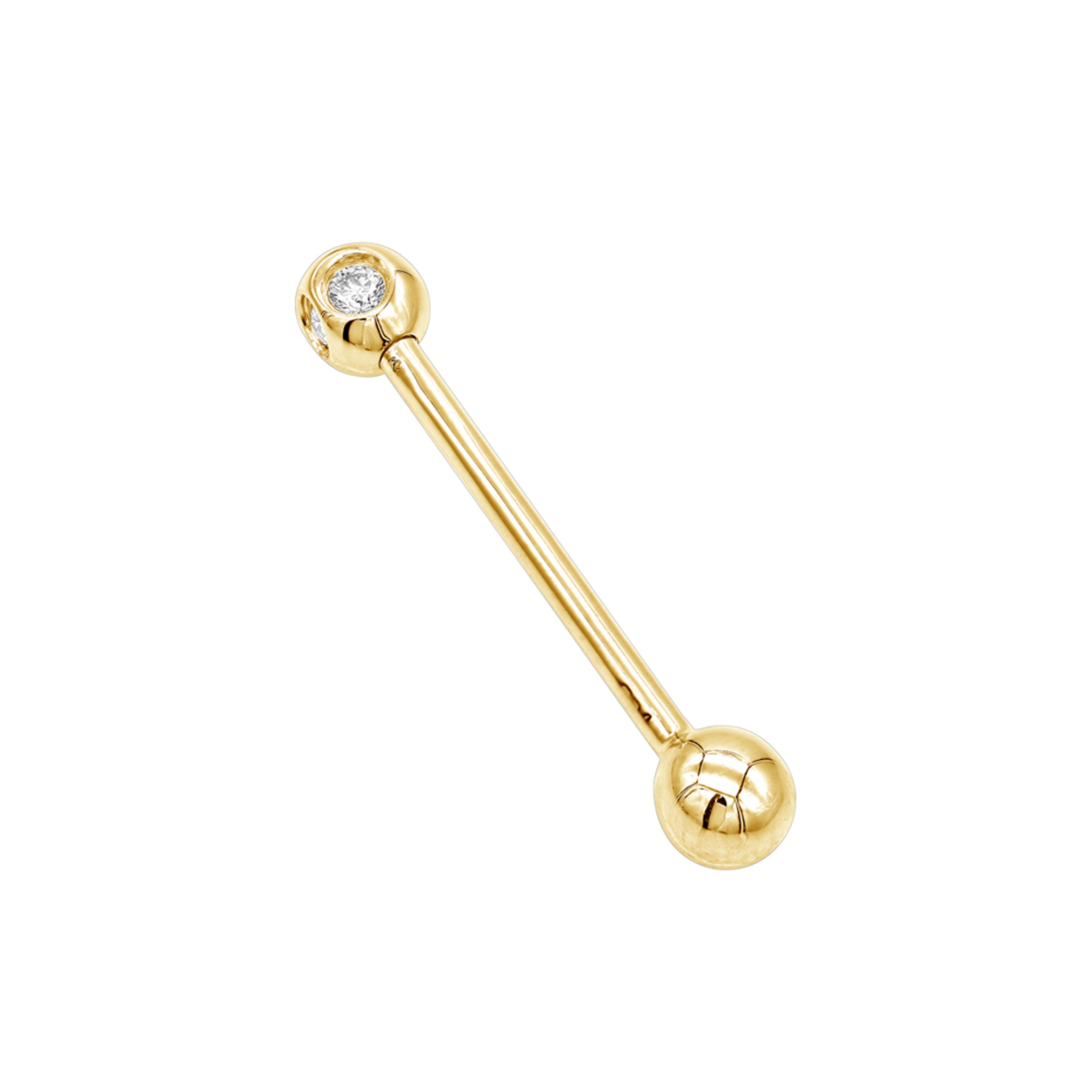 Solid 14K Gold Straight Barbell with Diamonds Body Jewelry 0.15ct