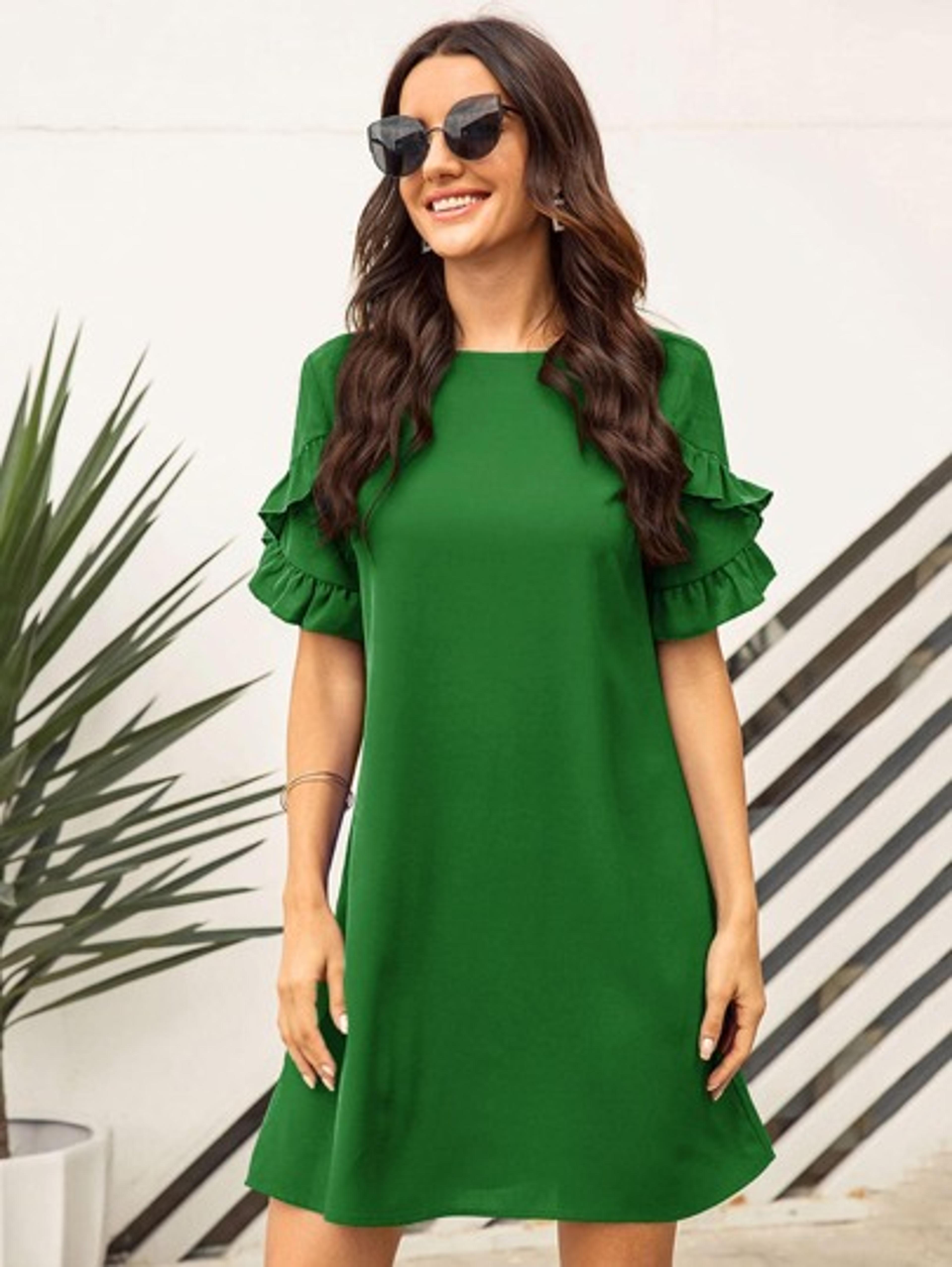 Solid Ruffle Trimed Tunic Dress | SHEIN USA