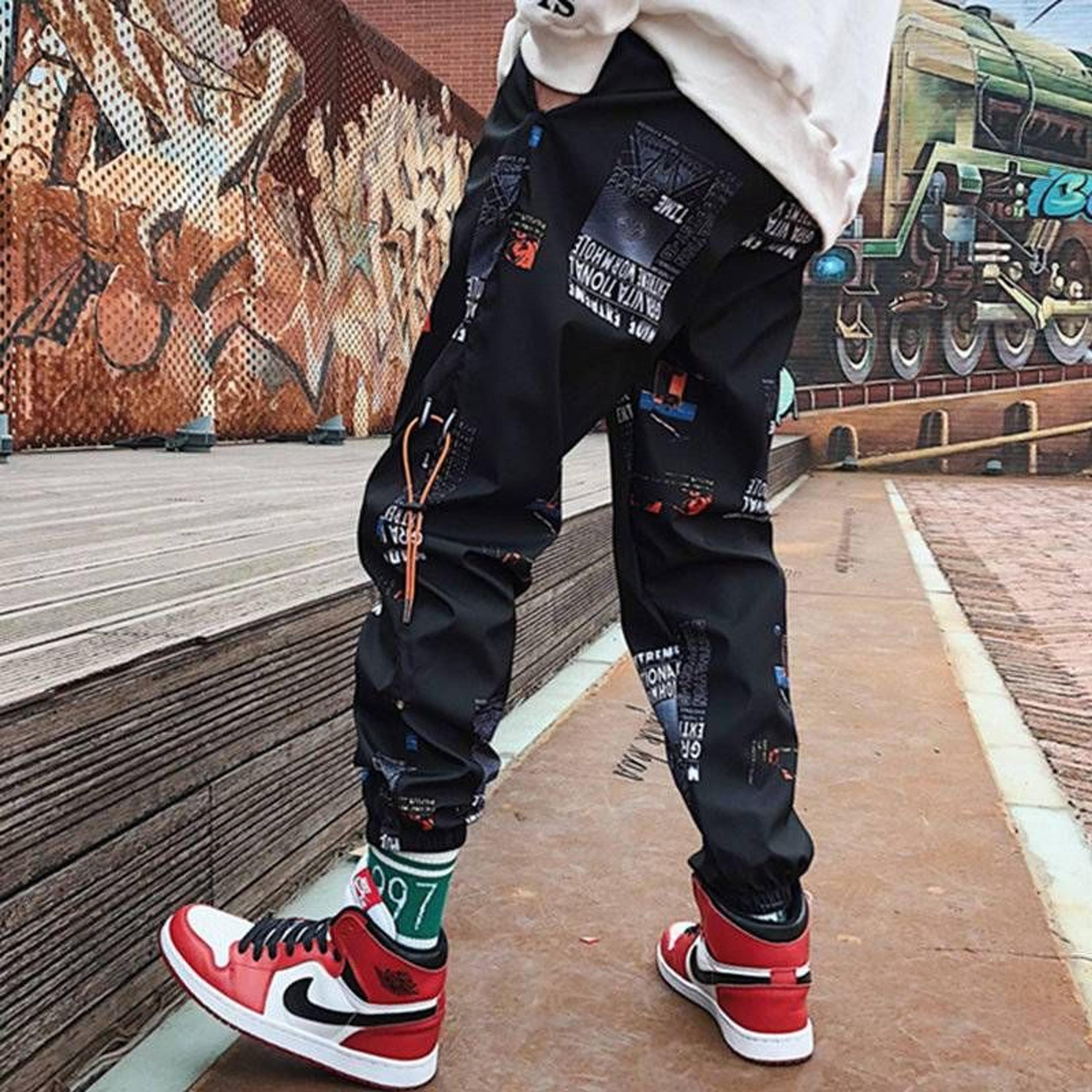 Hip hop Pants Men Loose Joggers Pants with Print Streetwear Harem Pants Clothes Ankle length Trousers Harajuku Sport Casual - M(Weight 45-52kg) / Spring Summer Thin