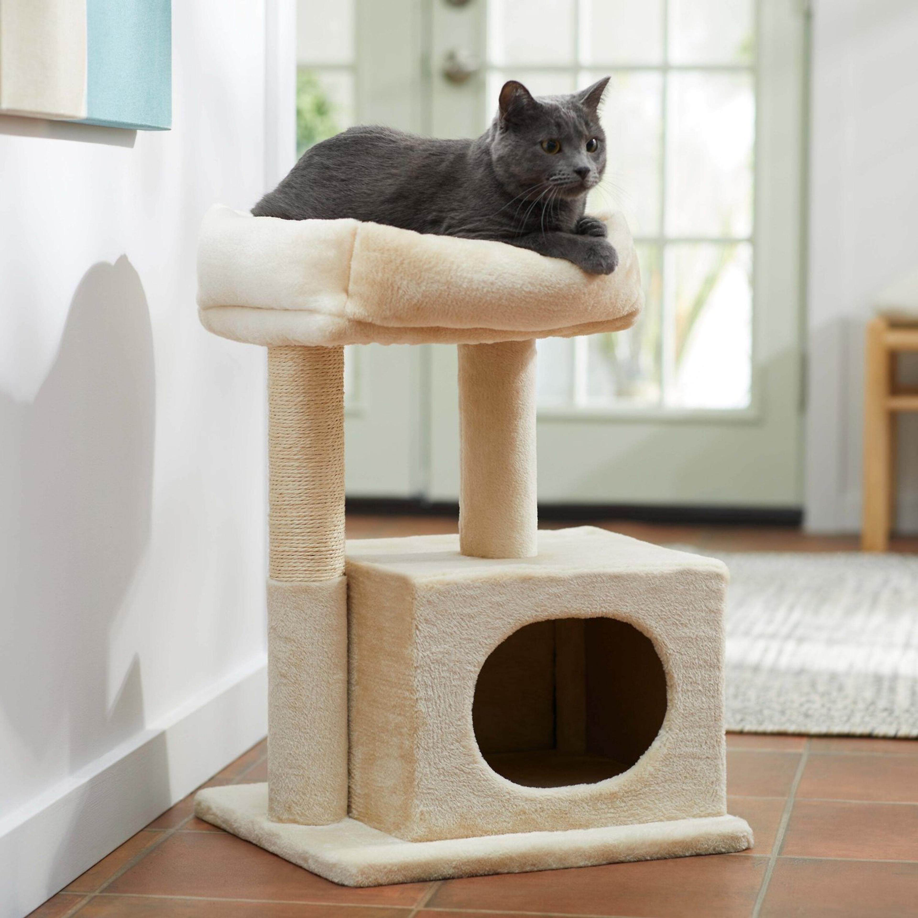 FRISCO 24.8-in Faux Fur Cat Tree & Condo, Cream