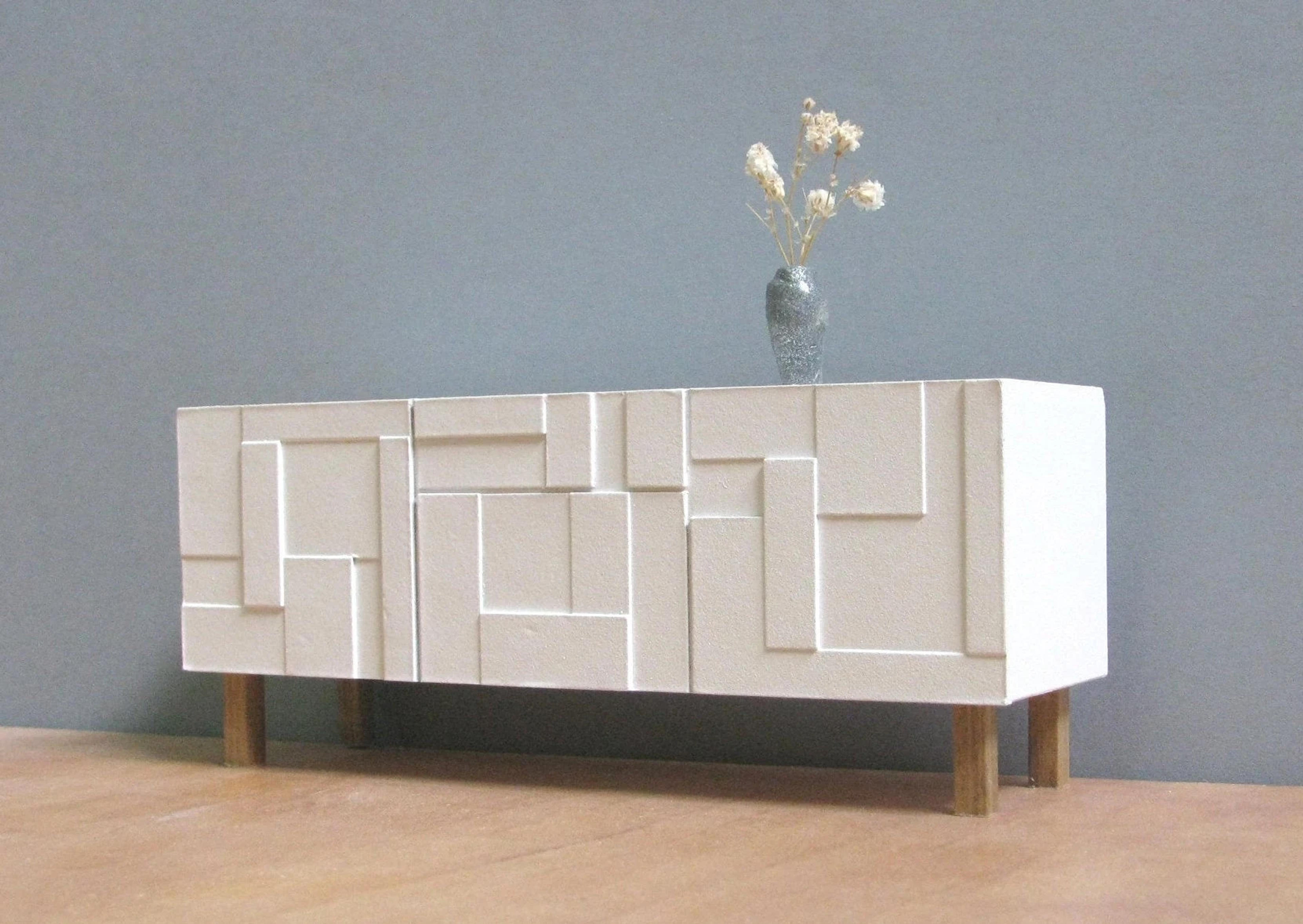 DOLLHOUSE White Sideboard / Credenza, 1/12_1/18  Scale, HANDMADE Collectable Miniature Furniture, Modern Style Decor, Contemporary Design