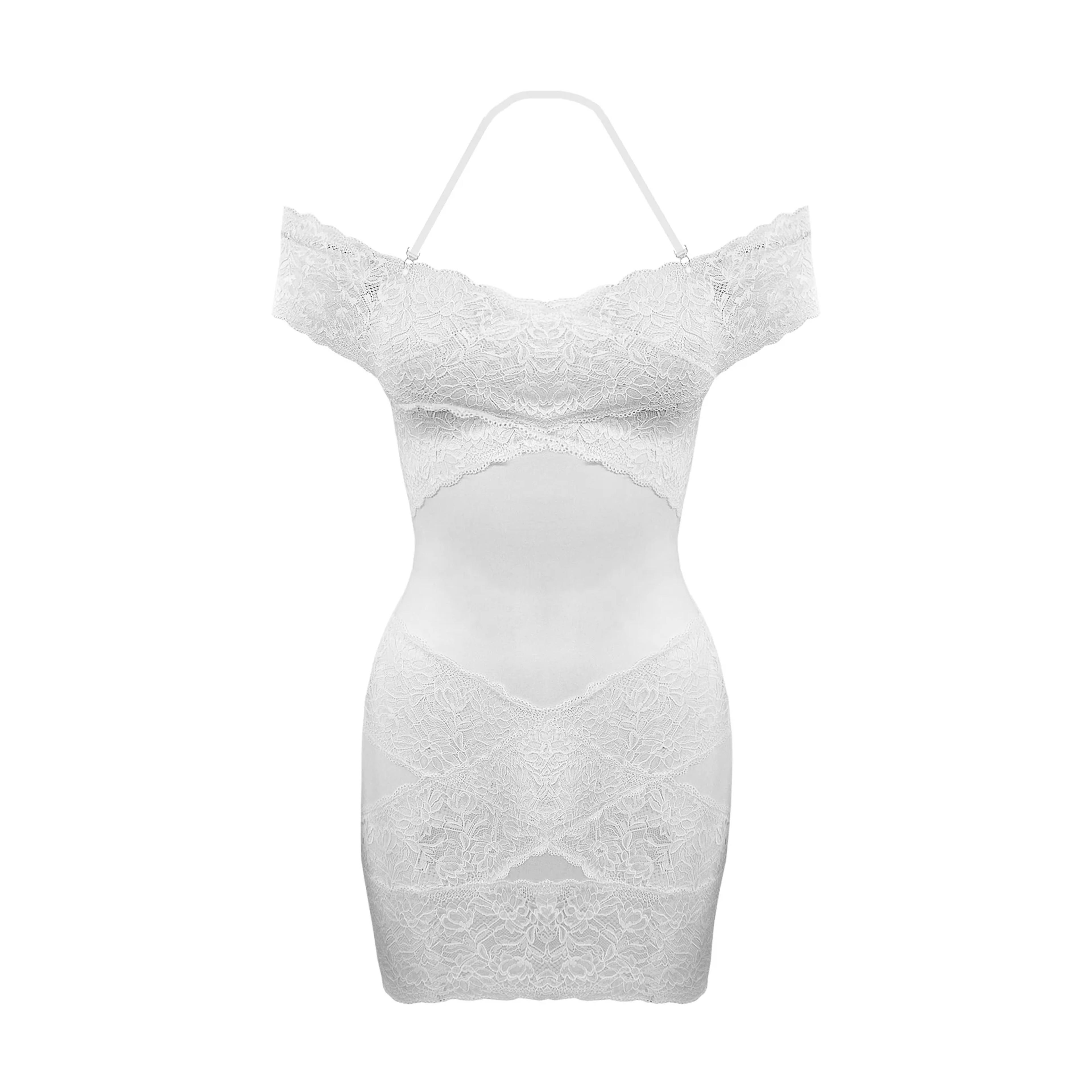 Candice Off-The-Shoulder Lace Mini Dress White | POSTER GIRL