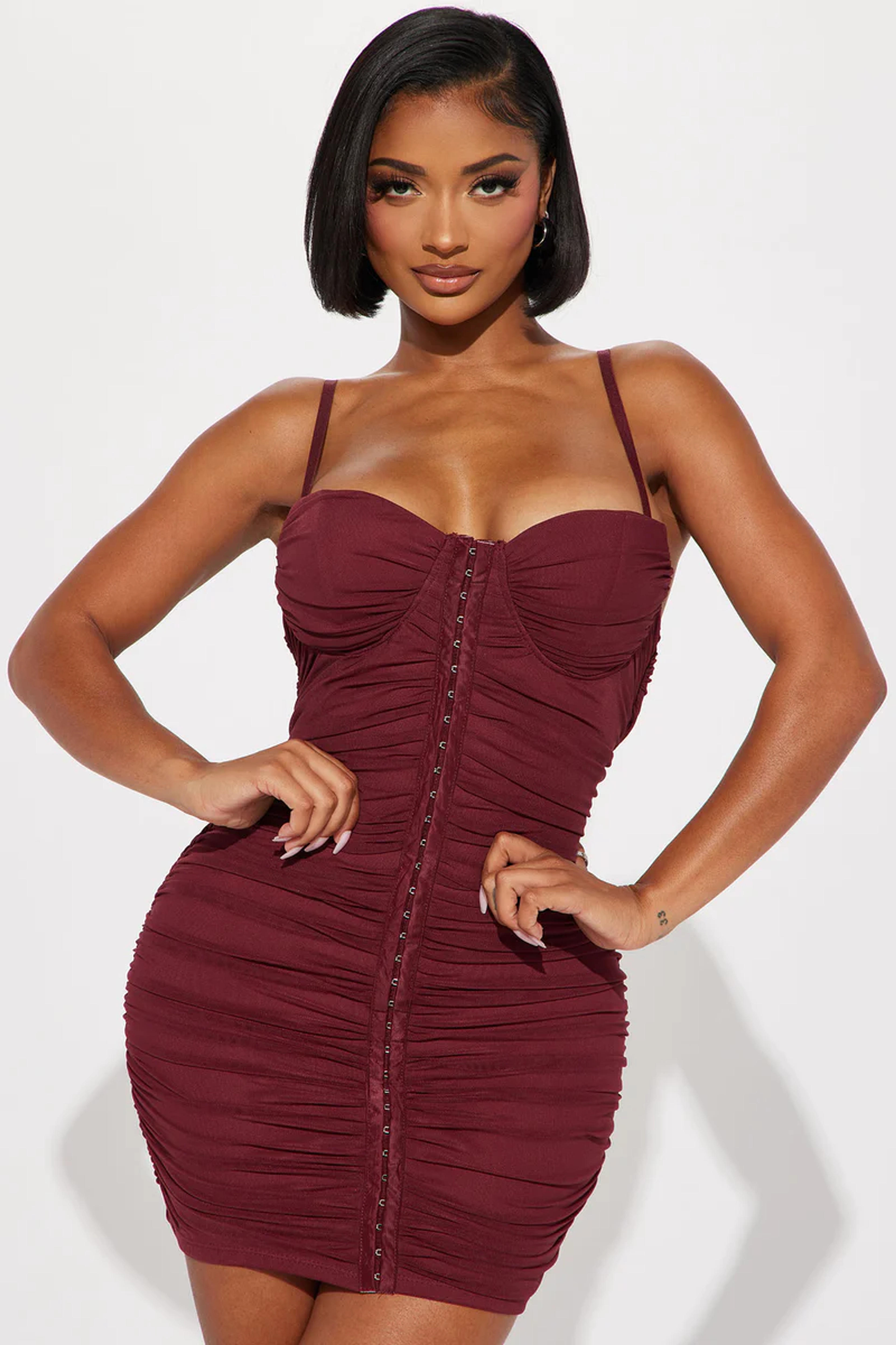 Charlotte Ruched Mini Dress - Burgundy