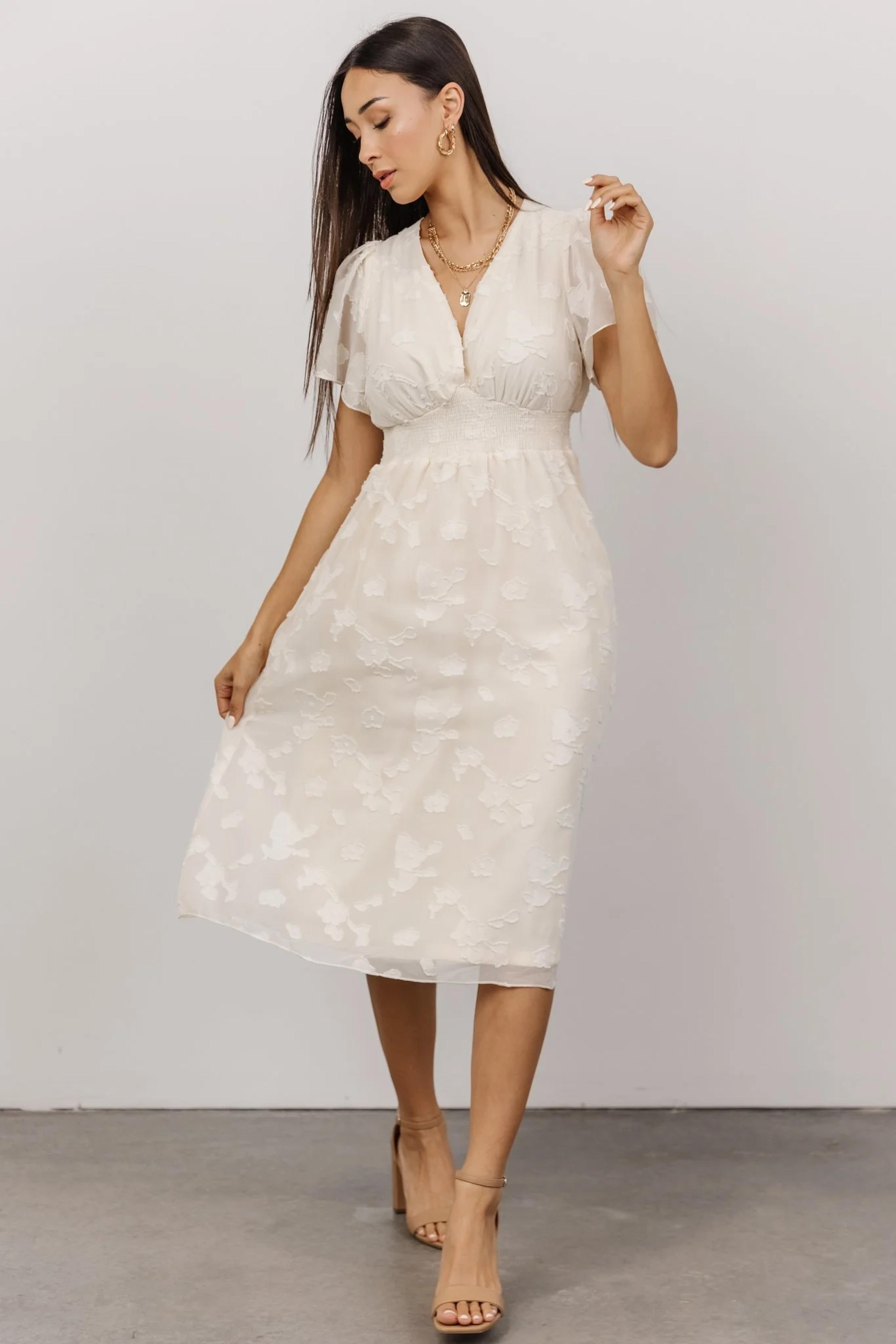 June Smocked Midi Dress | Vintage Cream - M