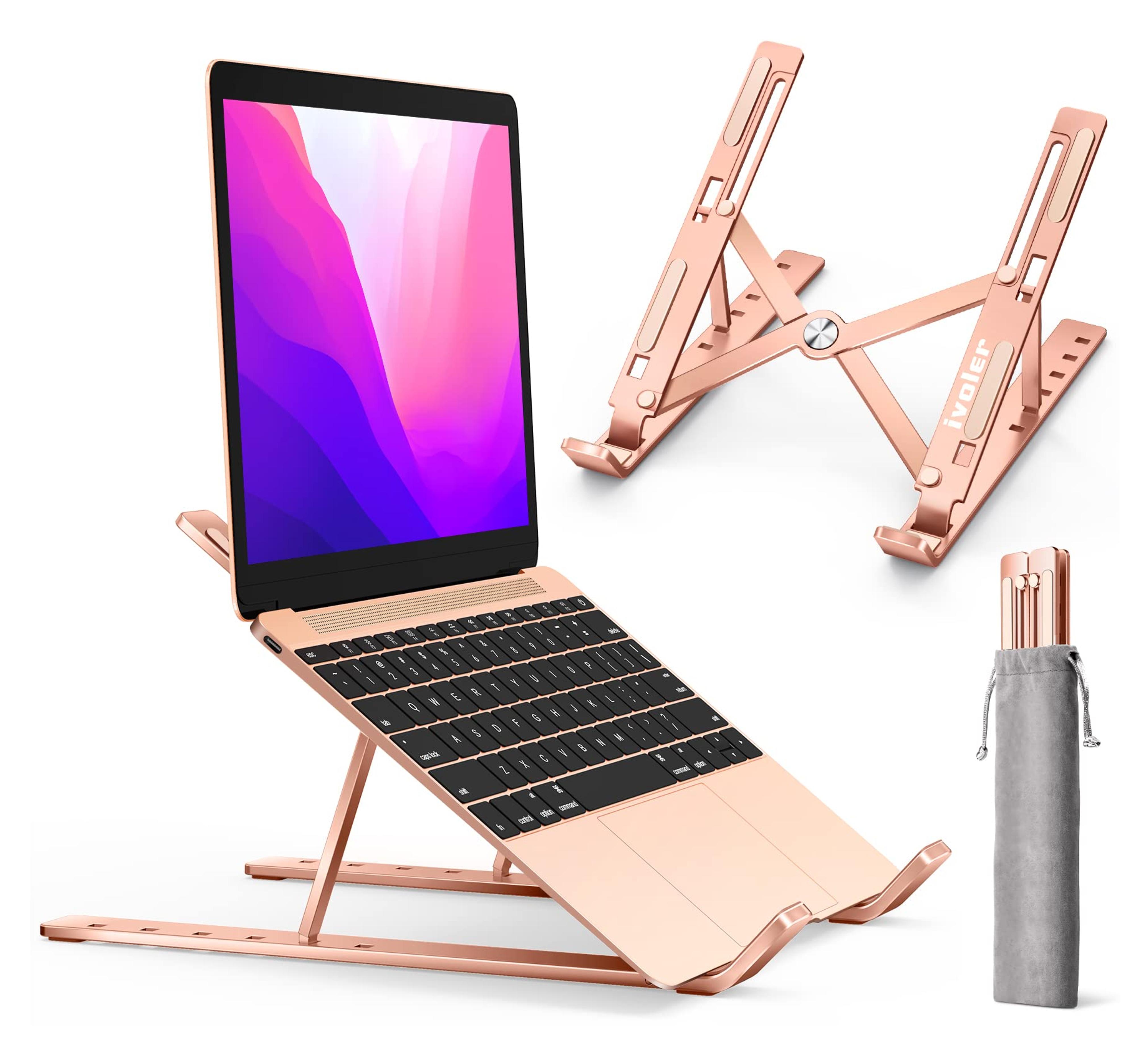 Laptop Stand, iVoler Laptop Holder Riser Computer Tablet Stand, 6 Angles Adjustable Aluminum Ergonomic Foldable Portable Desktop Holder Compatible with MacBook,iPad, HP, Dell10-15.6” Rose Gold