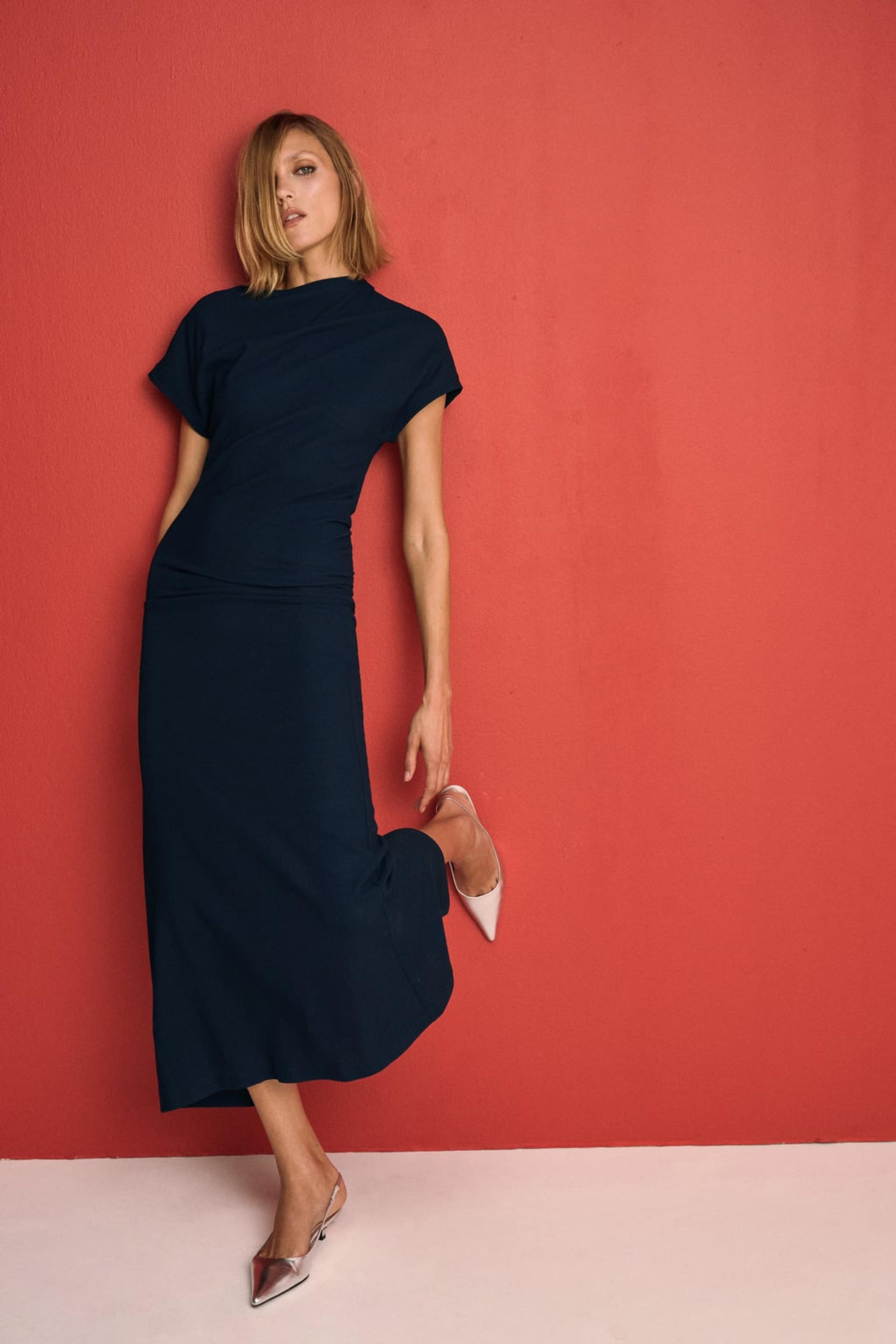 DRAPED WOOL BLEND DRESS - Navy blue | ZARA United States