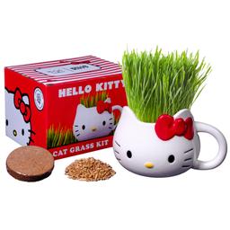 Hello Kitty Organic Cat Grass Growing kit with Organic Seed Mix, Soil and Hello Kitty Mug Planter. Natural Hairball Control and Digestive Remedy