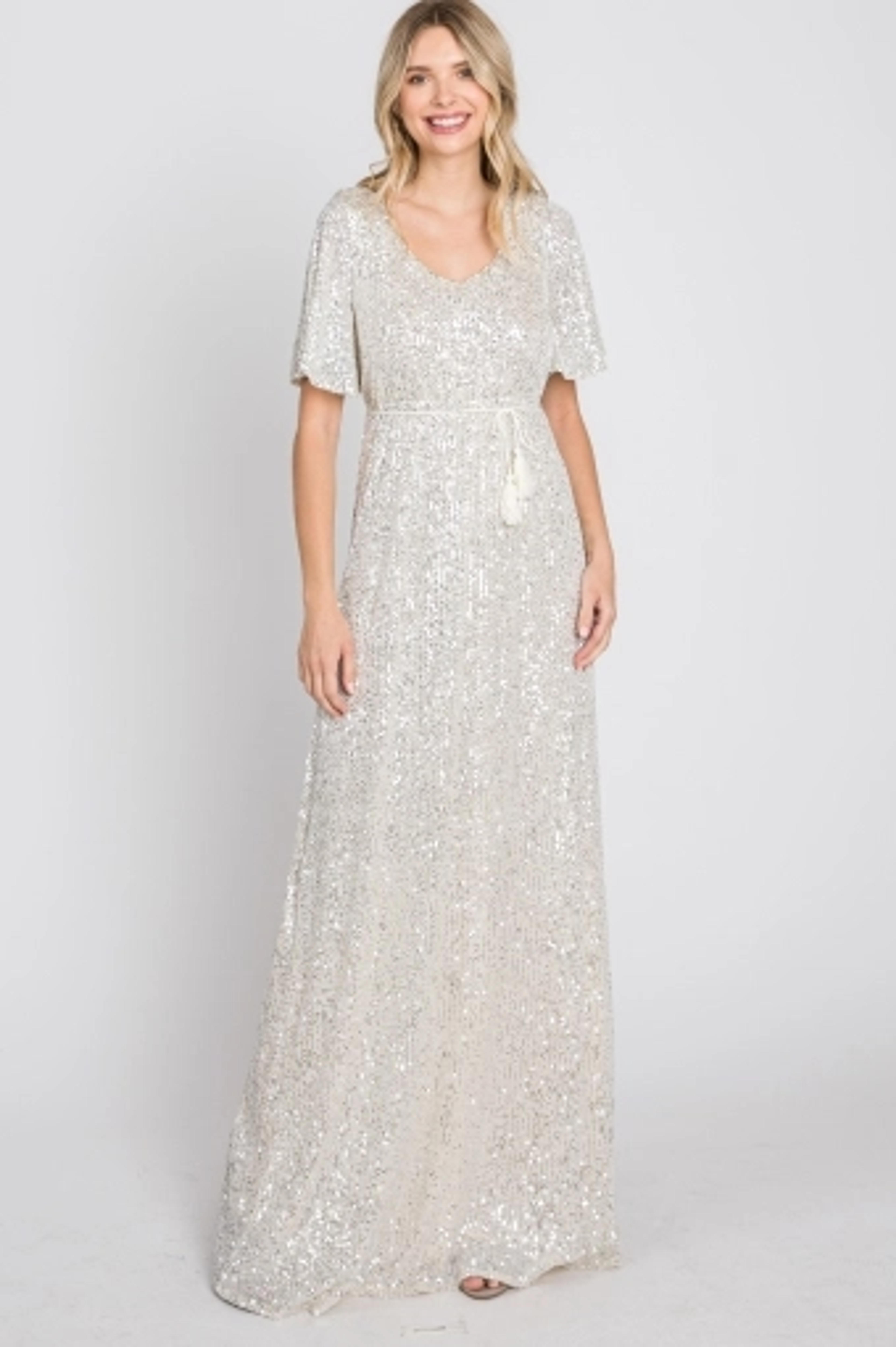 Cream Sequin Short Sleeve Maternity Maxi Dress – PinkBlush