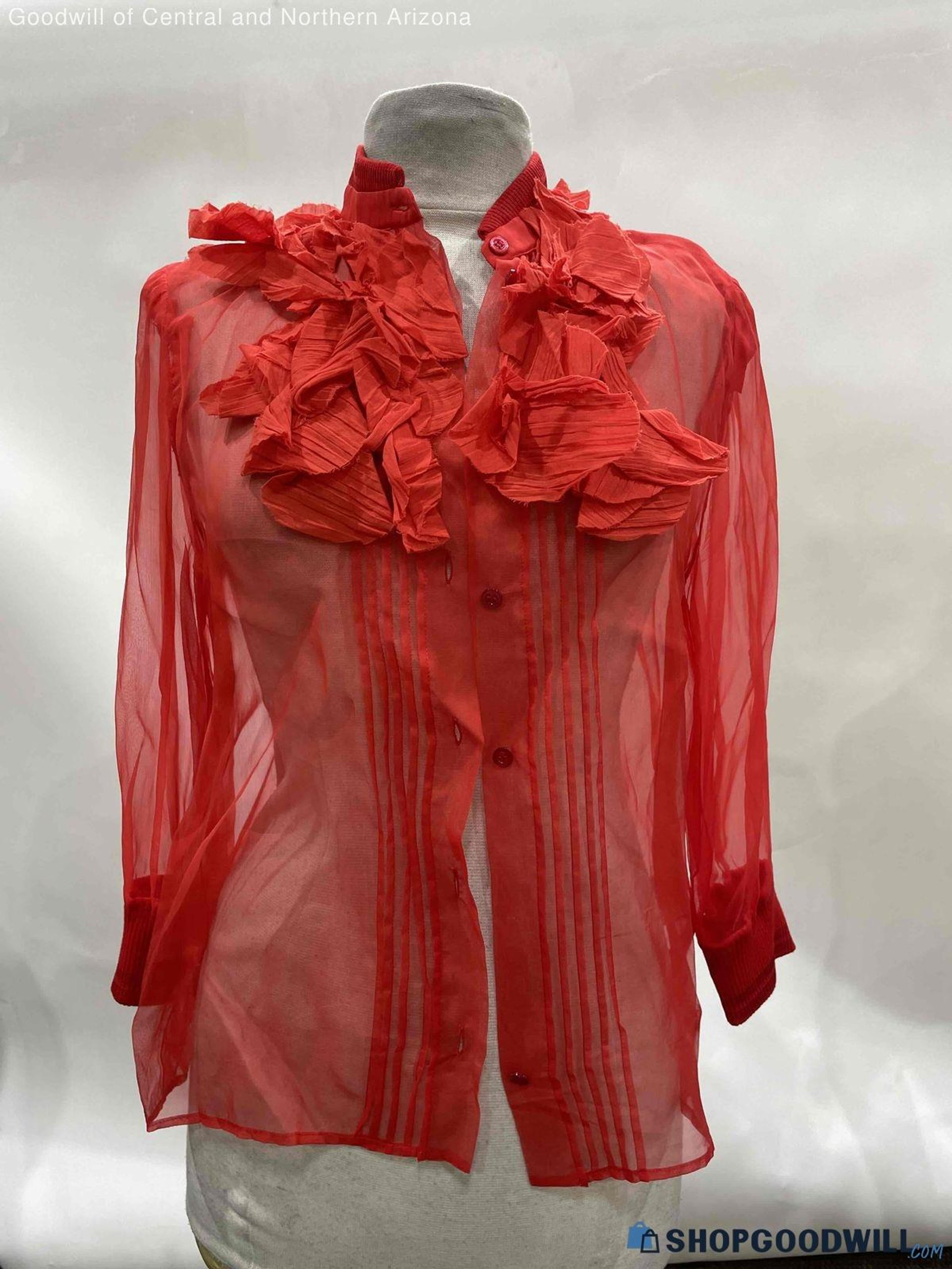 Givenchy Collection SS06 Red Silk Sheer Top Size 42 - shopgoodwill.com