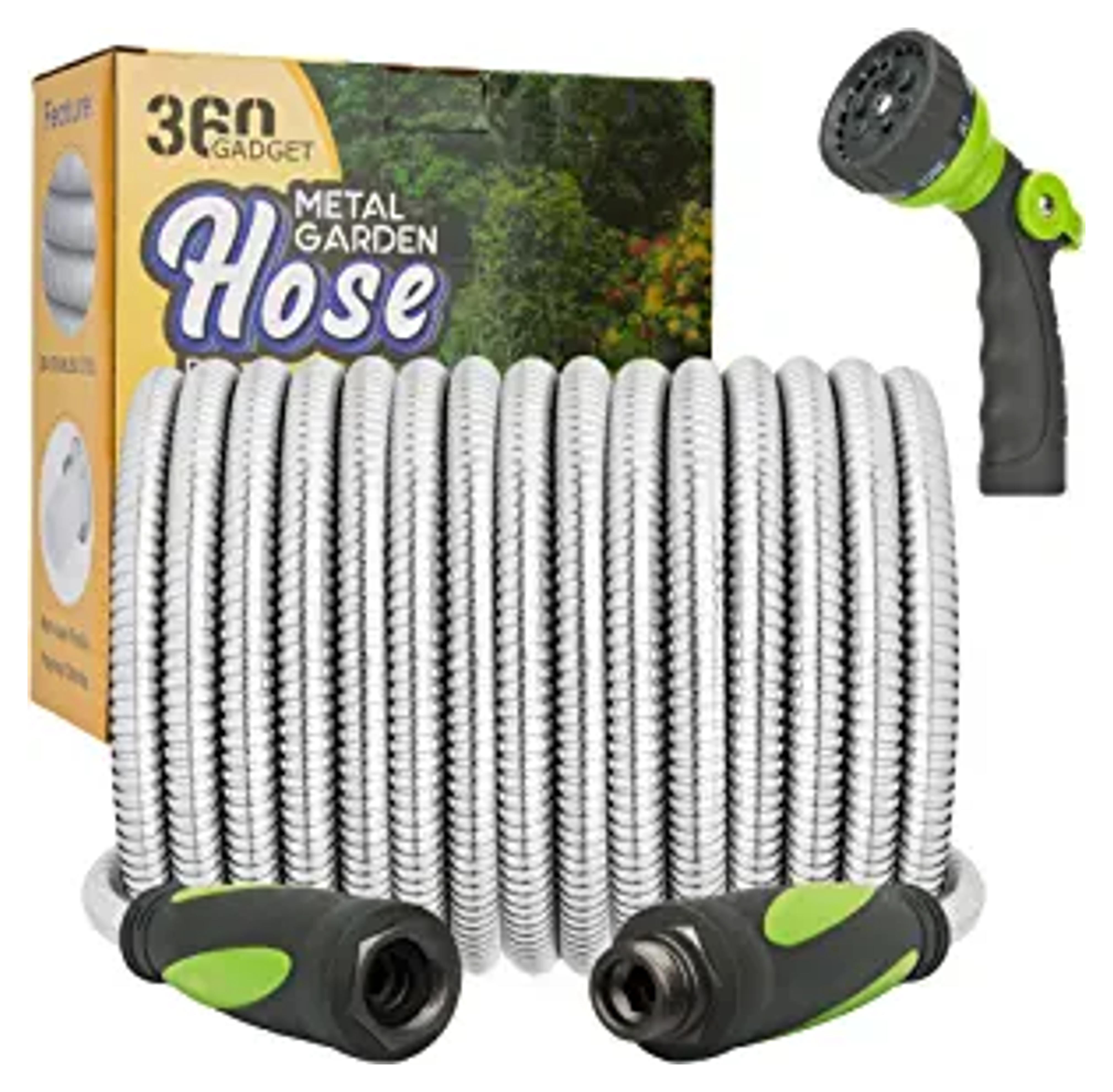 Amazon.com: 360Gadget Garden Hose - Water Hose 25 FT with Swivel Handle & 8 Function Nozzle, Flexible, Heavy Duty, No Kink, Lightweight Metal Hose for Outdoor, Yard, 304 Stainless Stee : Patio, Lawn & Garden