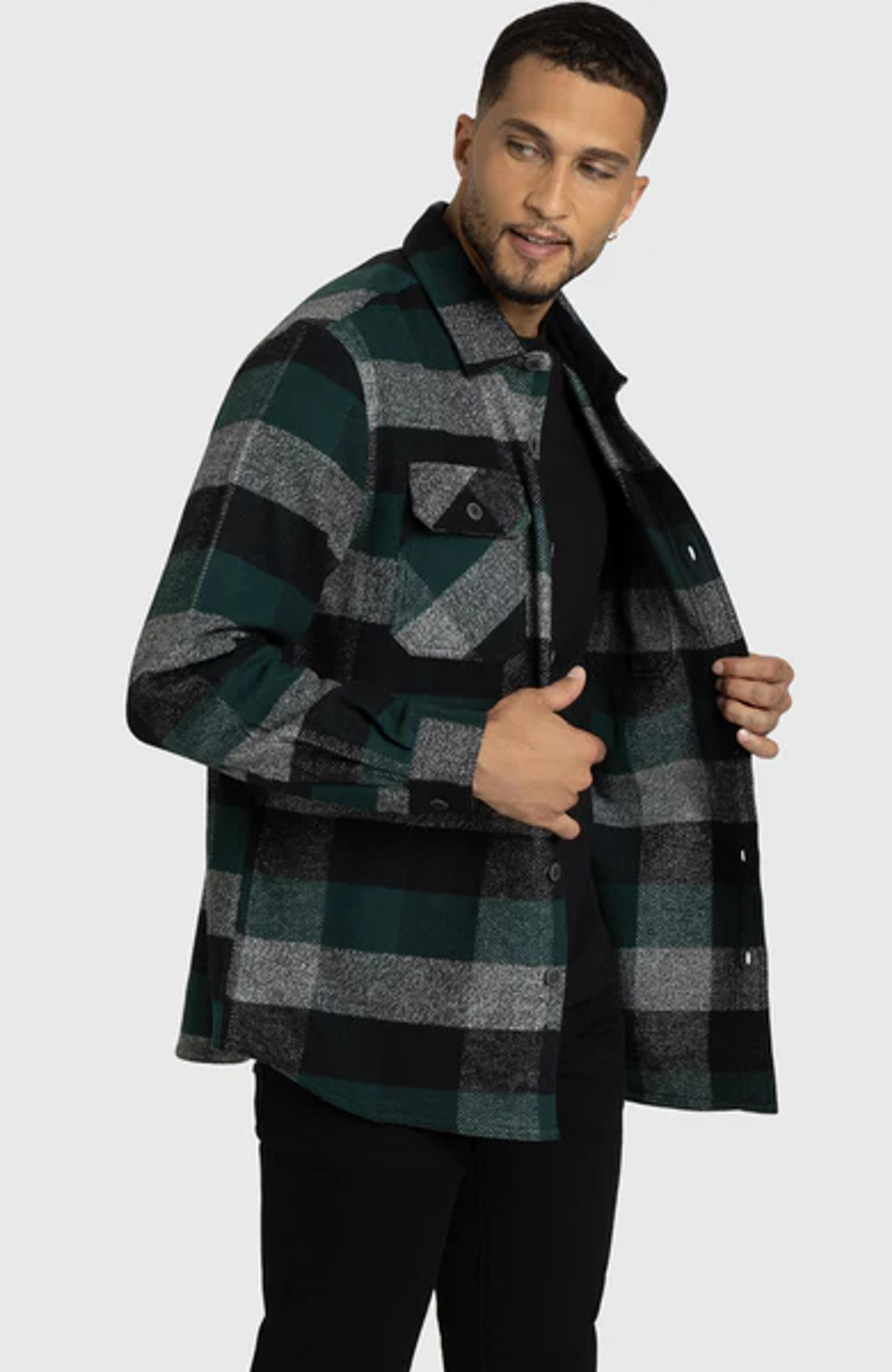 Hunter Green Melange Plaid Overshirt for Men | Boston Traders