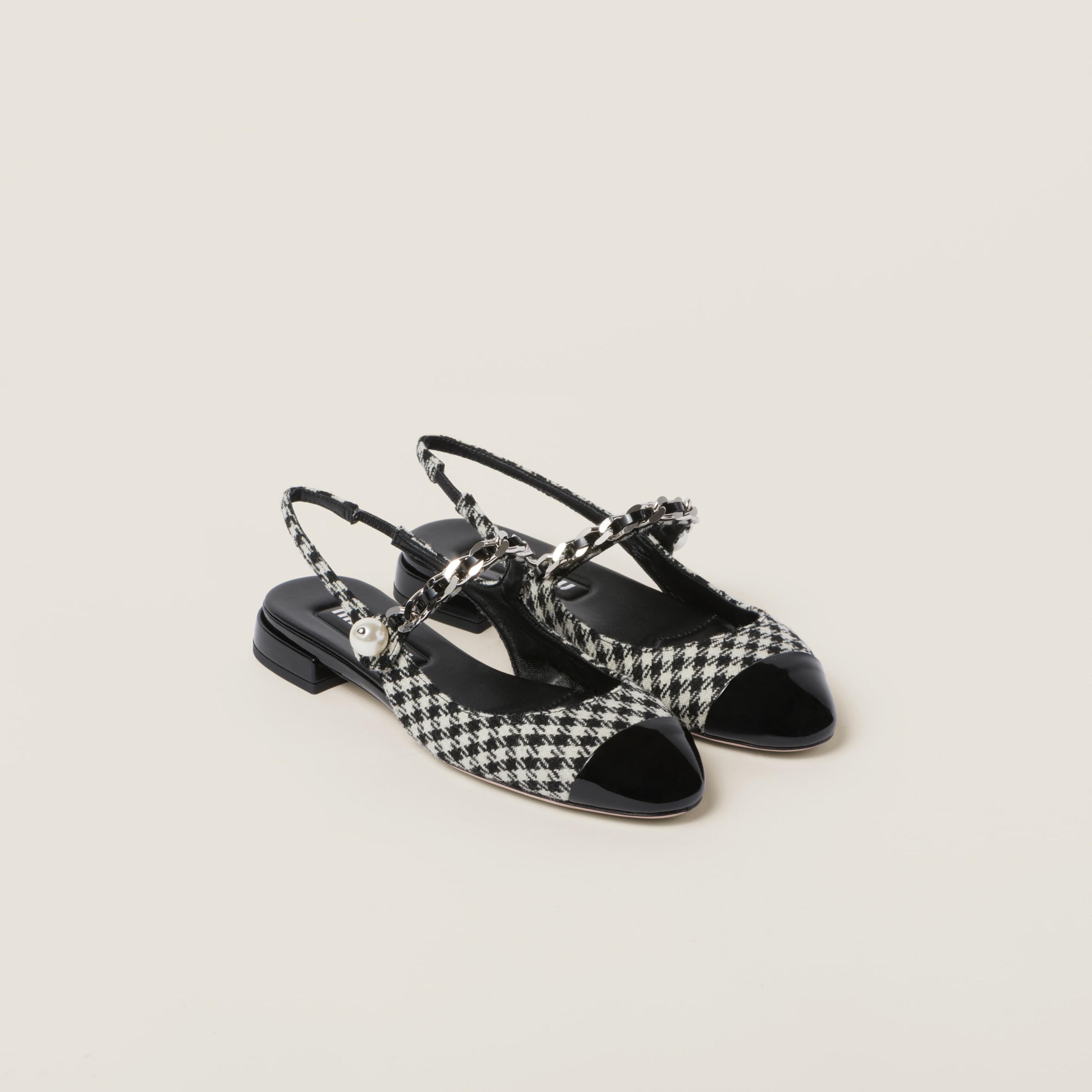 Black Gingham Check And Patent Leather Slingback Ballerinas | Miu Miu