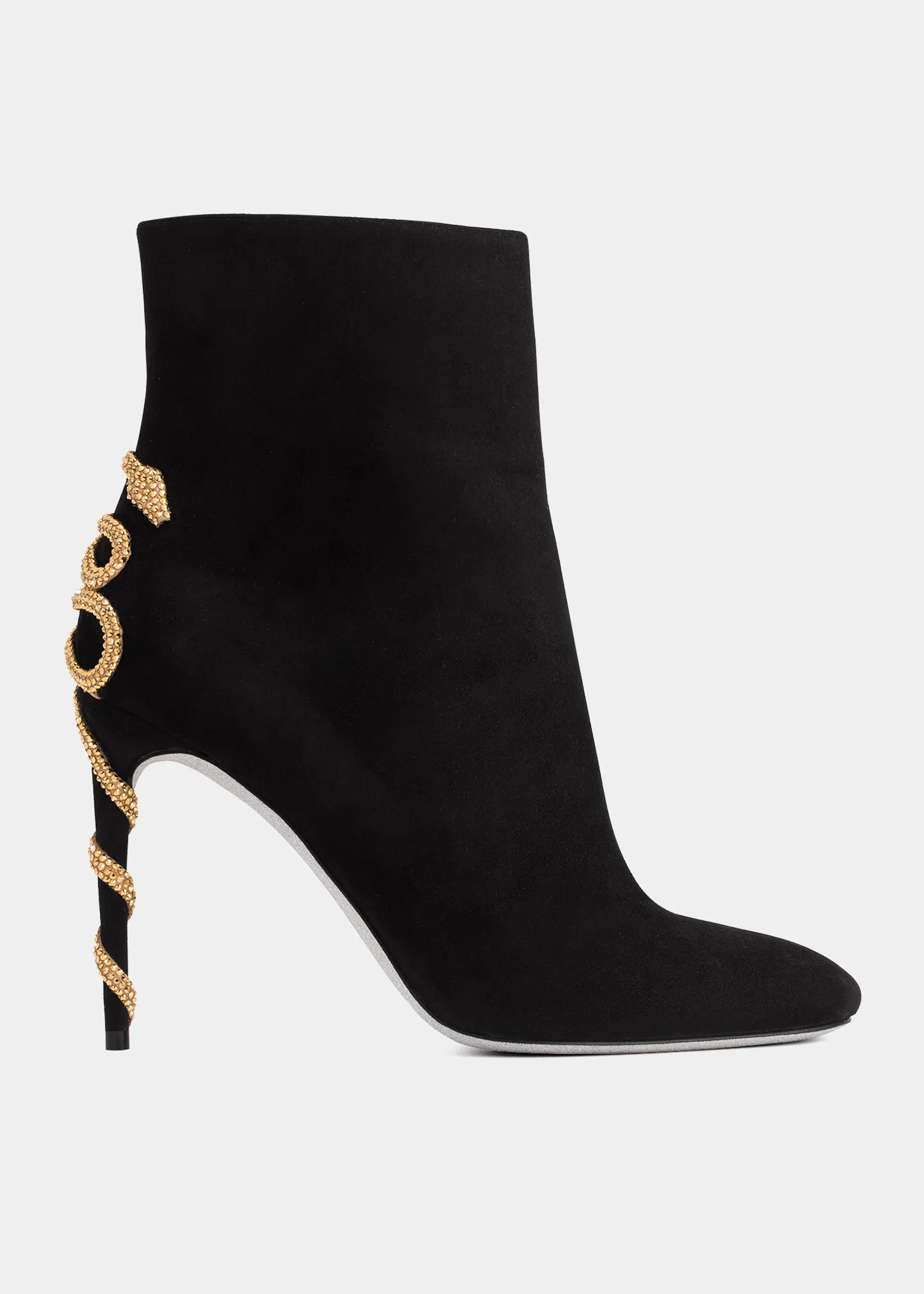 Rene Caovilla Snake Chain Suede Stiletto Booties - Bergdorf Goodman