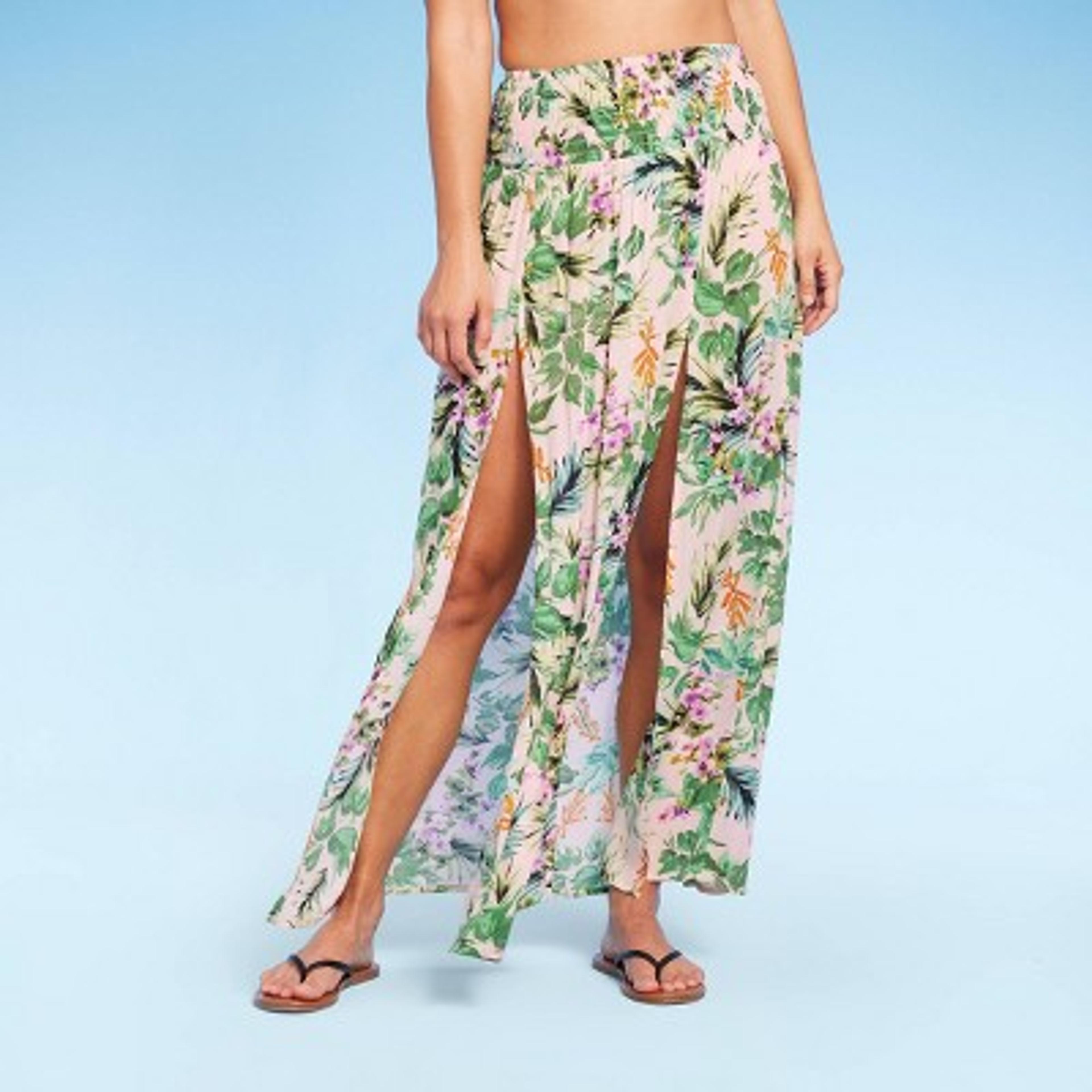 Women's Smocked Waist Double Slit Maxi Skirt Cover Up Dress - Kona Sol™